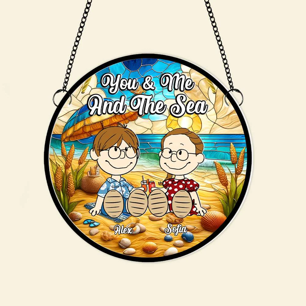 Peanu Couple Beach - Personalized Glass Window Hanging Suncatcher Ornament - Gift For Couple, Husband Wife, Anniversary | GR15 - Image 4