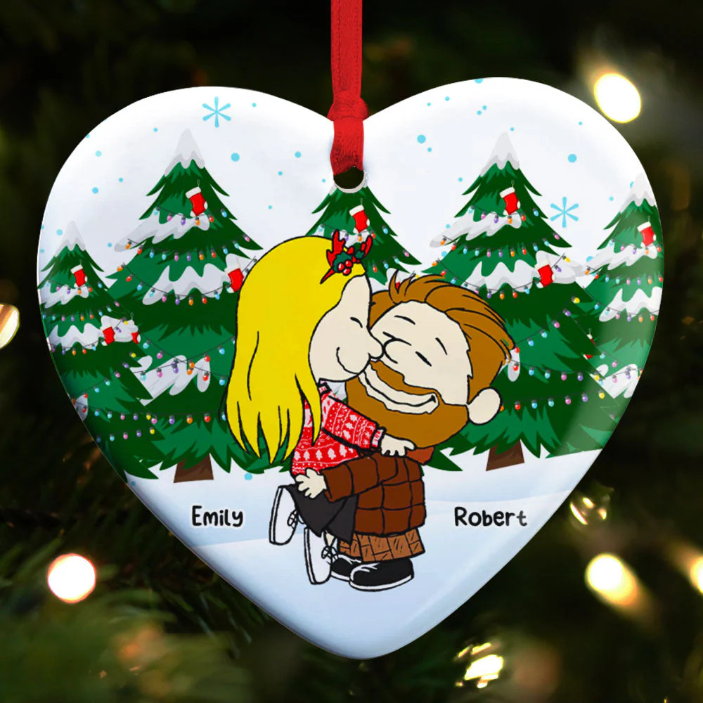 Peanut Christmas Couple Kissing You - Gift For Couples - Personalized Ceramic Ornament - GR8