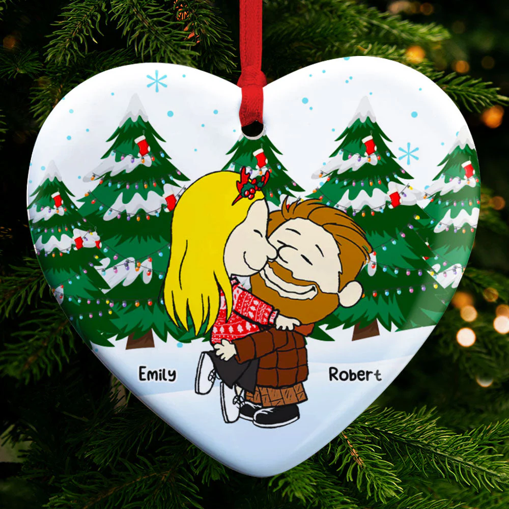 Peanut Christmas Couple Kissing You - Gift For Couples - Personalized Ceramic Ornament - GR8 - Image 3