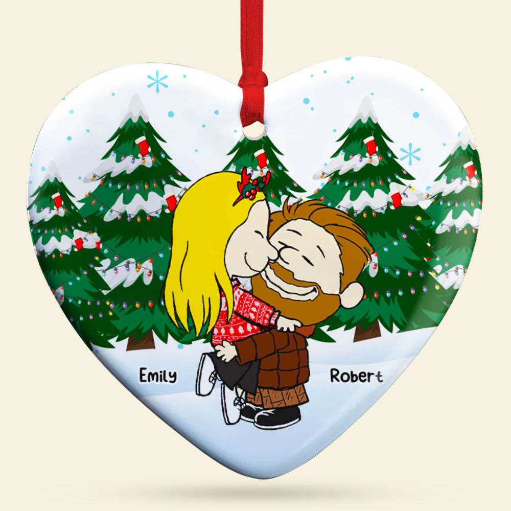 Peanut Christmas Couple Kissing You - Gift For Couples - Personalized Ceramic Ornament - GR8 - Image 4