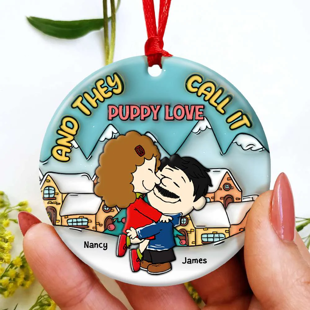 Peanut Christmas Puppy Love - Gift For Couples - Personalized Ceramic Ornament - GR8 - Image 2