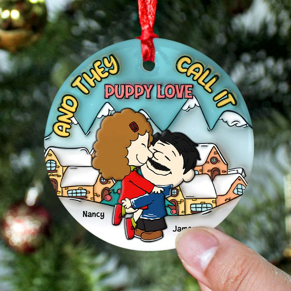 Peanut Christmas Puppy Love - Gift For Couples - Personalized Ceramic Ornament - GR8 - Image 3