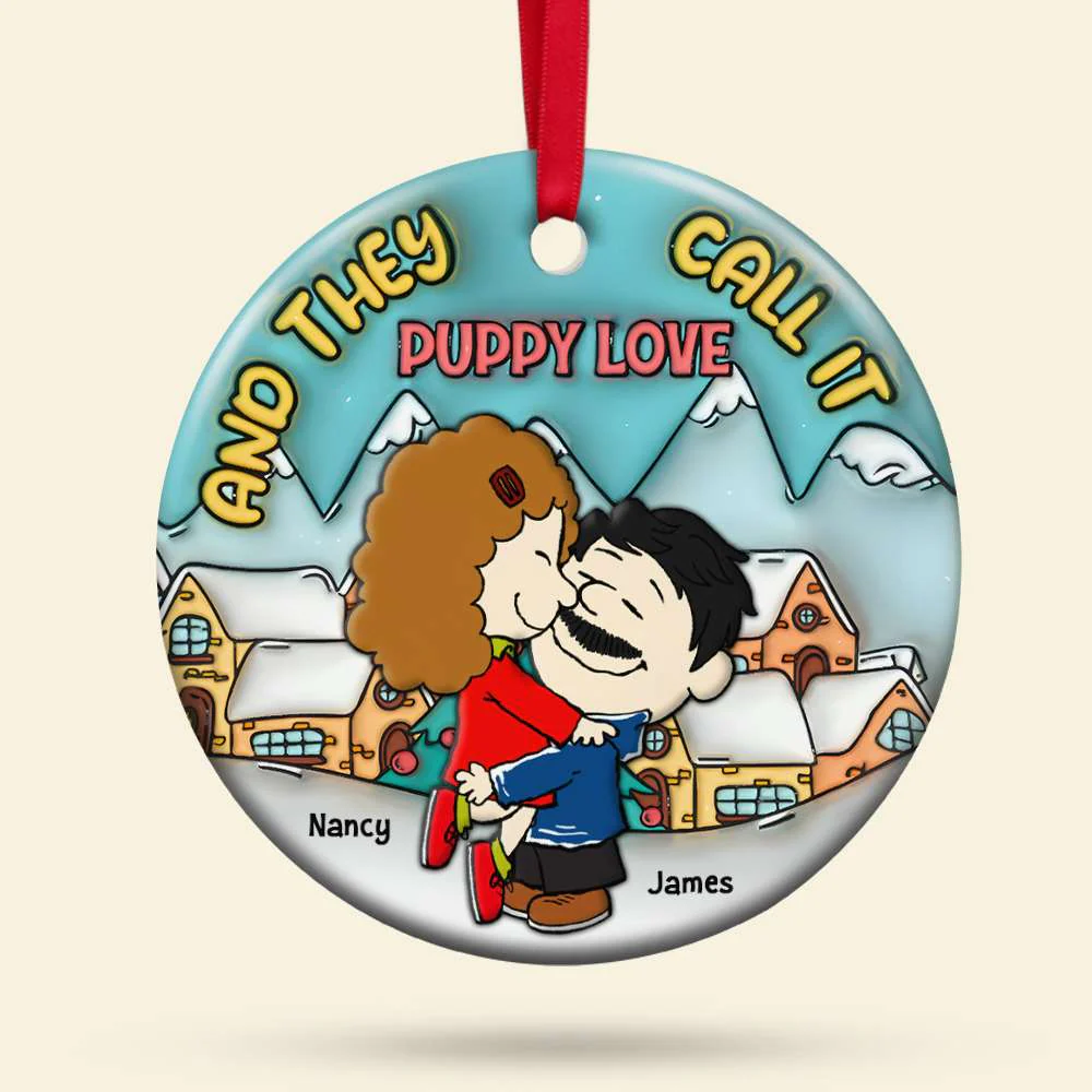 Peanut Christmas Puppy Love - Gift For Couples - Personalized Ceramic Ornament - GR8 - Image 5