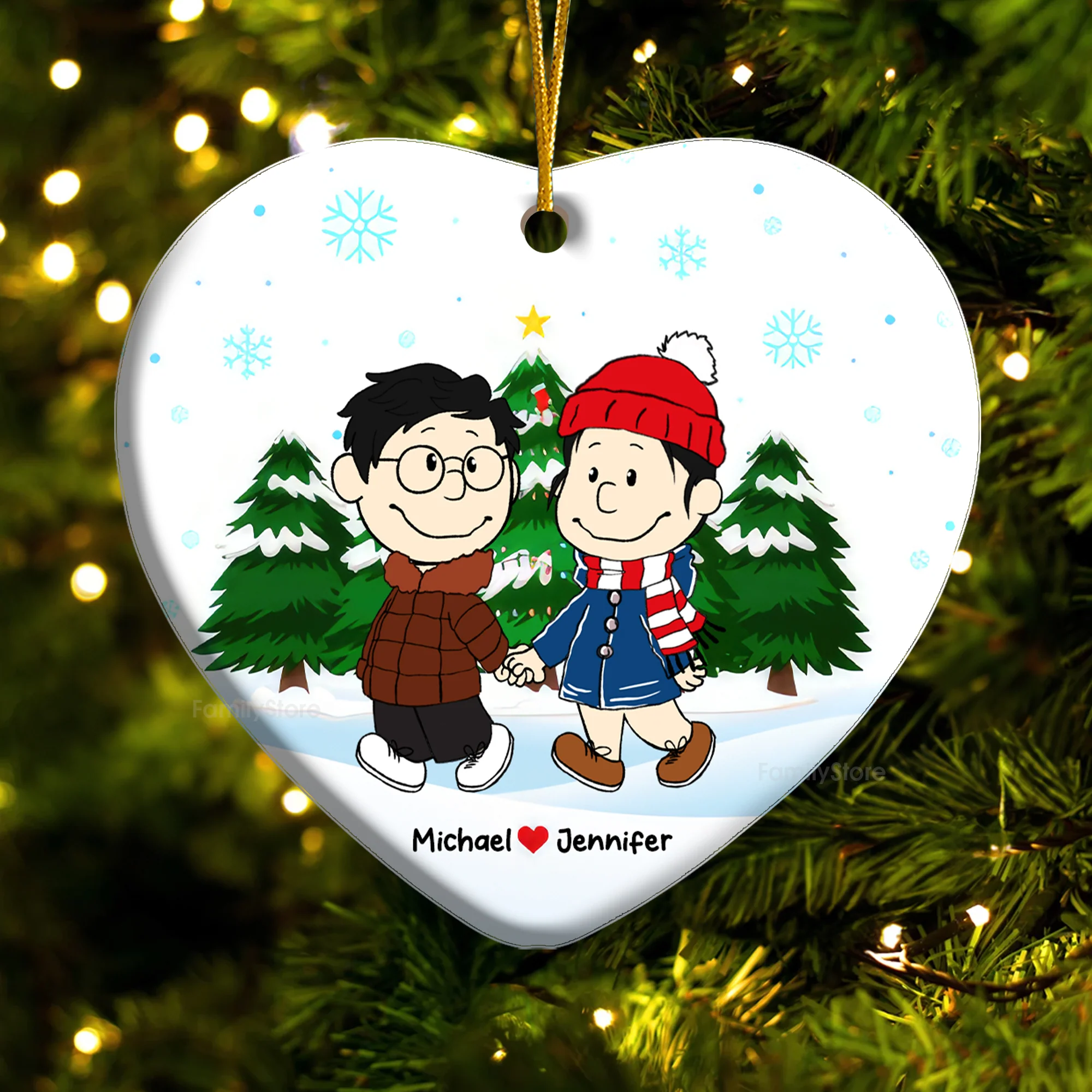 Peanut Christmas Couple  - Personalized Ceramic Ornament - Gift For Couple, Husband Wife - CL43 NH96