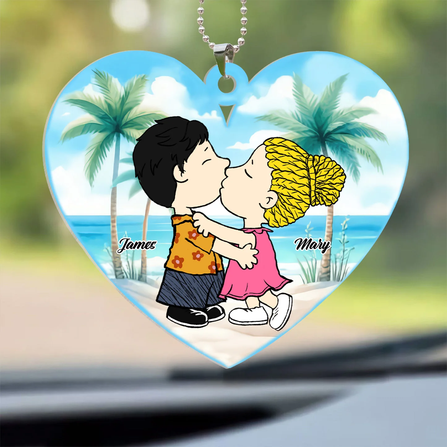 Peanut Couple On Beach - Personalized Car Ornament - Gift For Couple, Husband Wife - GR9 NH96 - Image 2