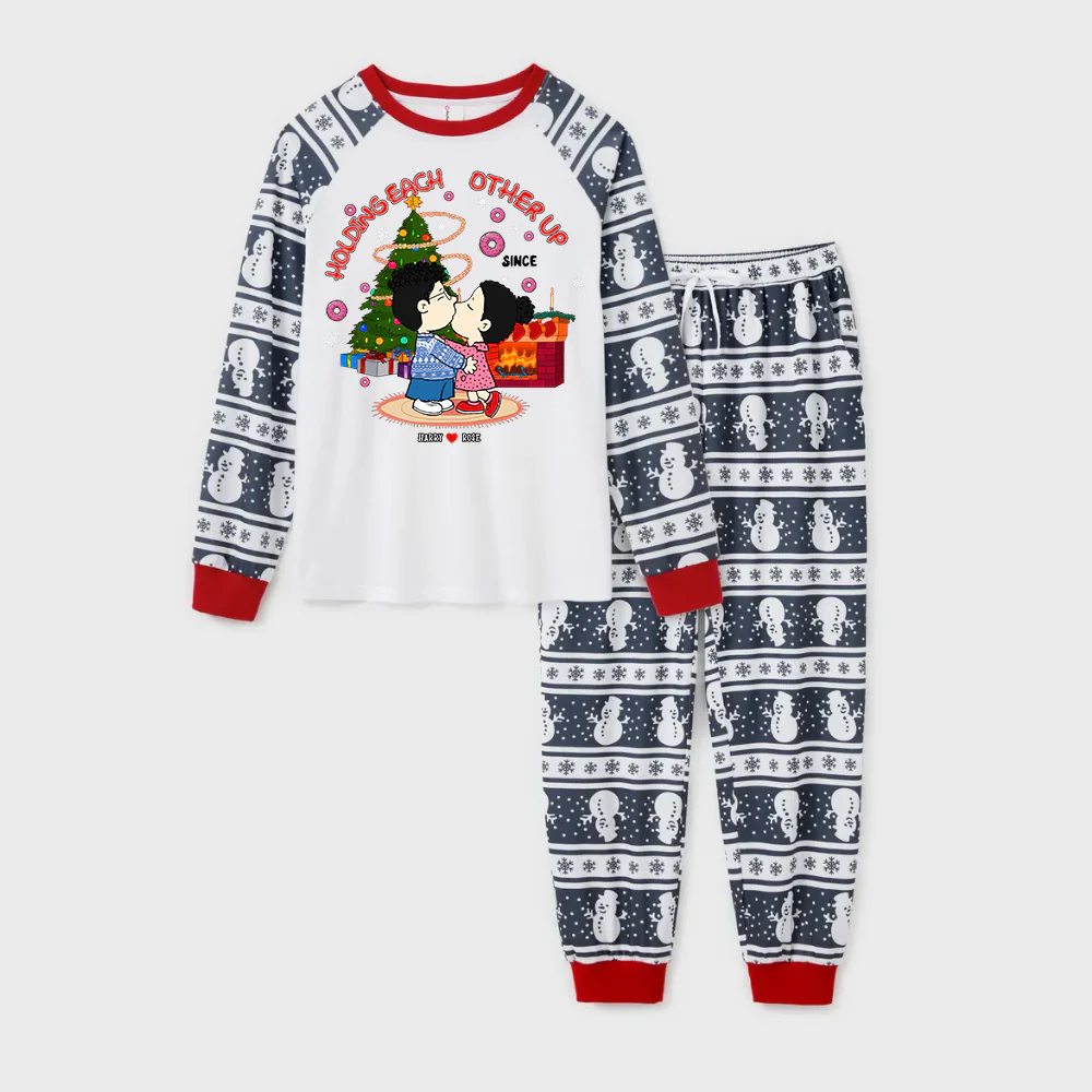 Peanut Holding Each Other Up - Personalized Unisex Pajamas Set - Gift For Couple, Husband Wife - CL45 NA94