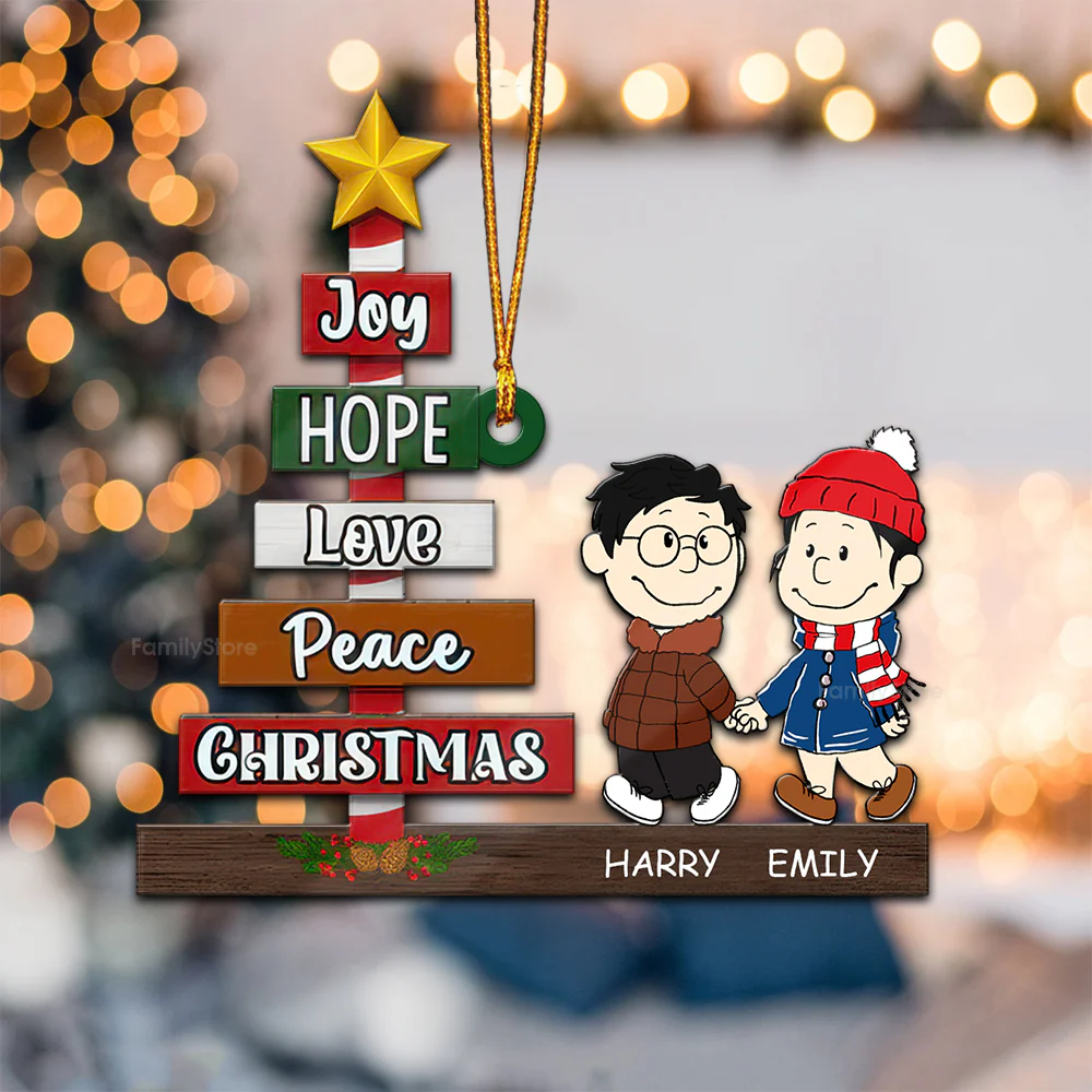 Peanut Joy, Hope, Love, Peace Christmas - Personalized Wood Ornament - Gift For Couple, Husband Wife - CL43 NH96 - Image 3