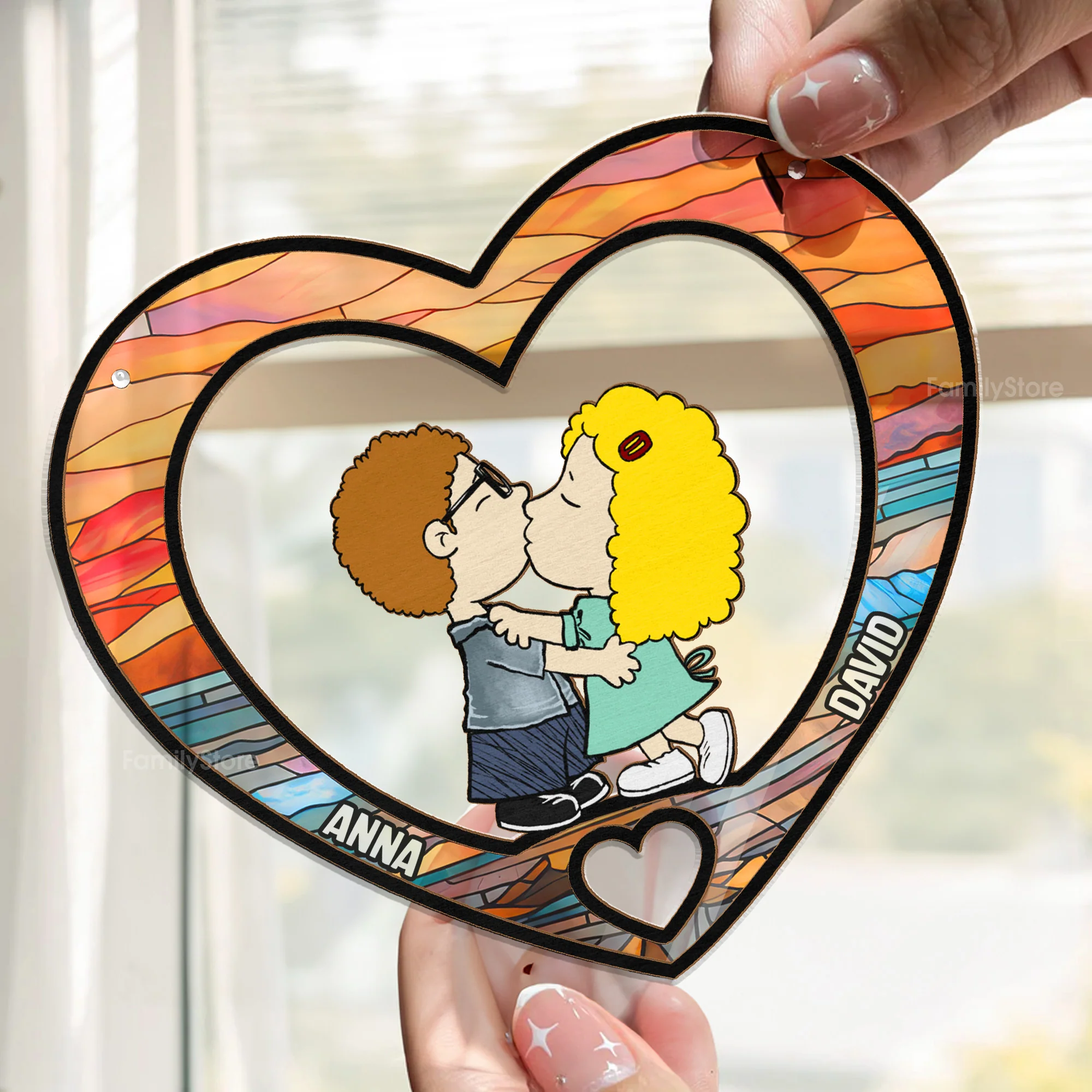 Peanut Kissing Heart-Shaped - Personalized Window Hanging Suncatcher Ornament - Gift For Couple, Husband Wife | GR9 NH96 - Image 2