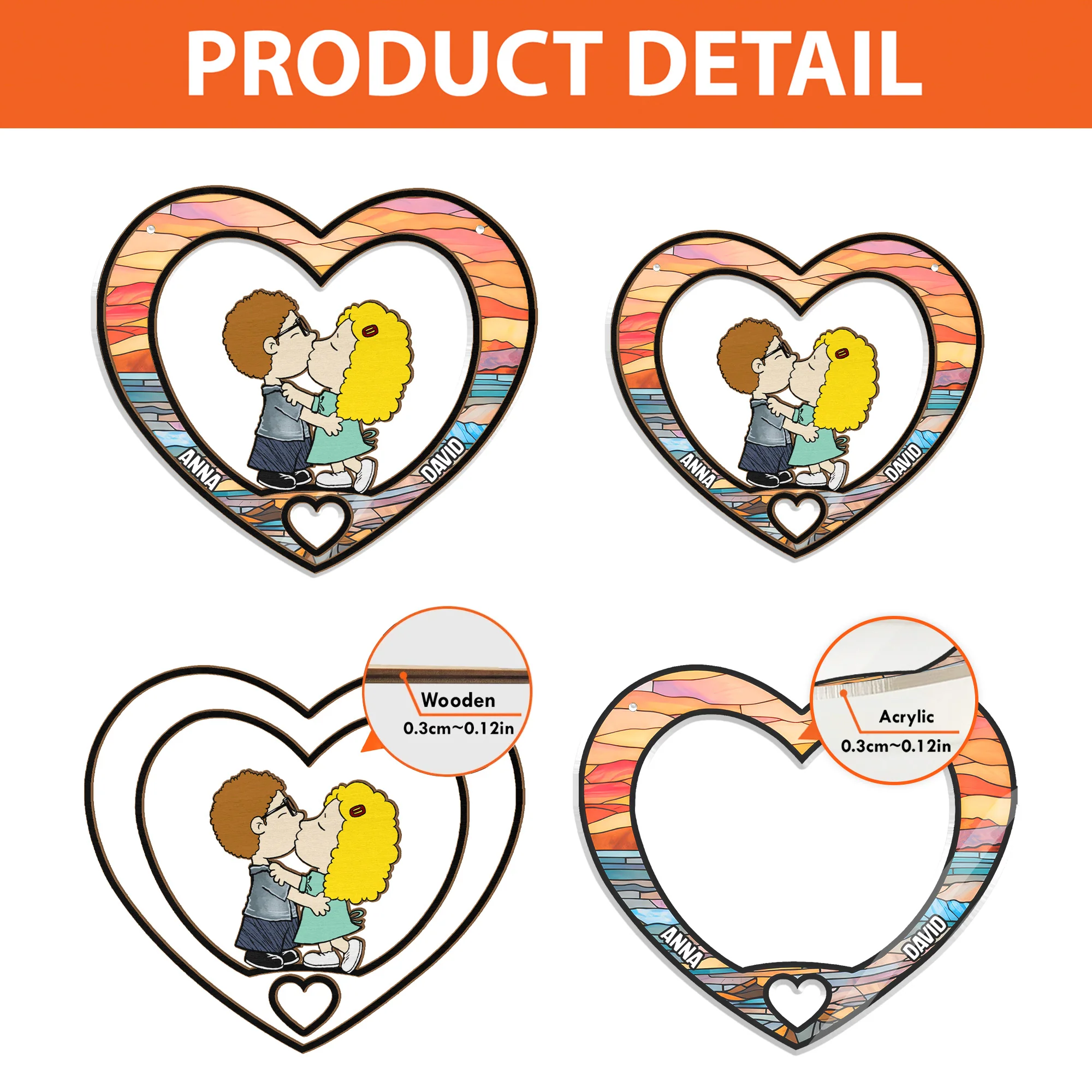 Peanut Kissing Heart-Shaped - Personalized Window Hanging Suncatcher Ornament - Gift For Couple, Husband Wife | GR9 NH96 - Image 4
