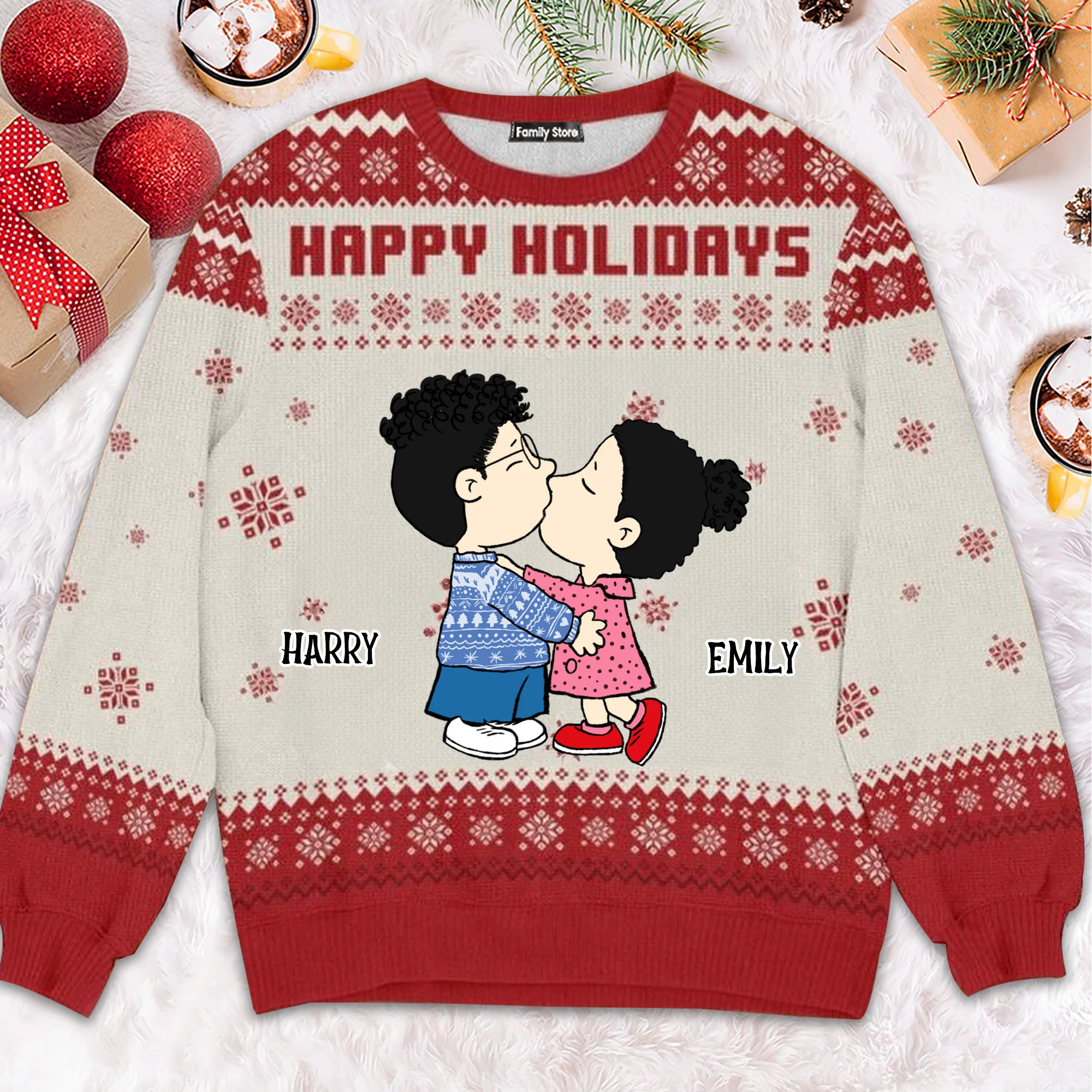 Peanut Snoopopy Happy Holidays - Personalized Ugly Sweatshirt - Gift For Couple, Husband Wife, Anniversary CL45 NH96