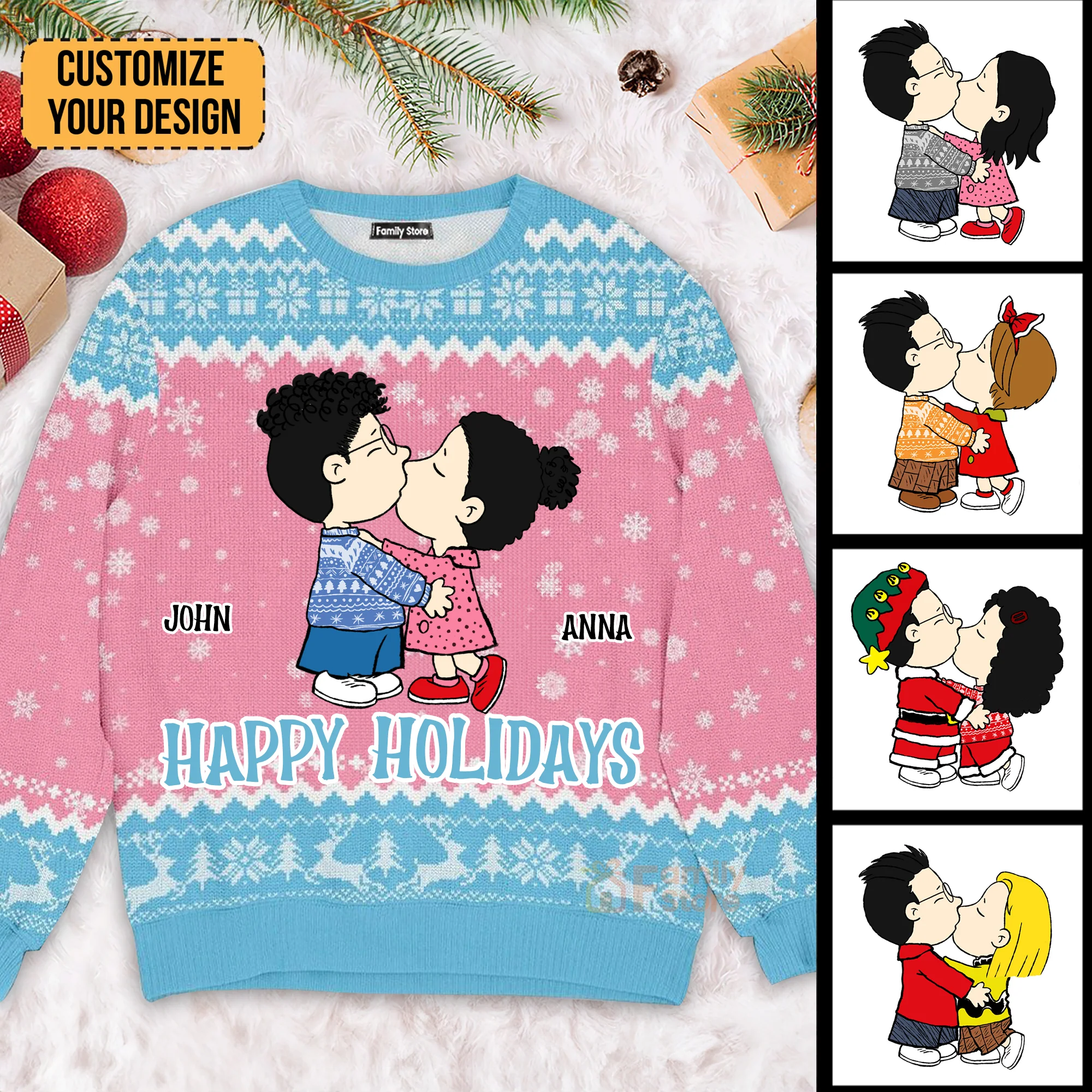 Peanut Snoopopy Happy Holidays - Personalized Ugly Sweatshirt - Gift For Couple, Husband Wife, Anniversary CL45 NH96