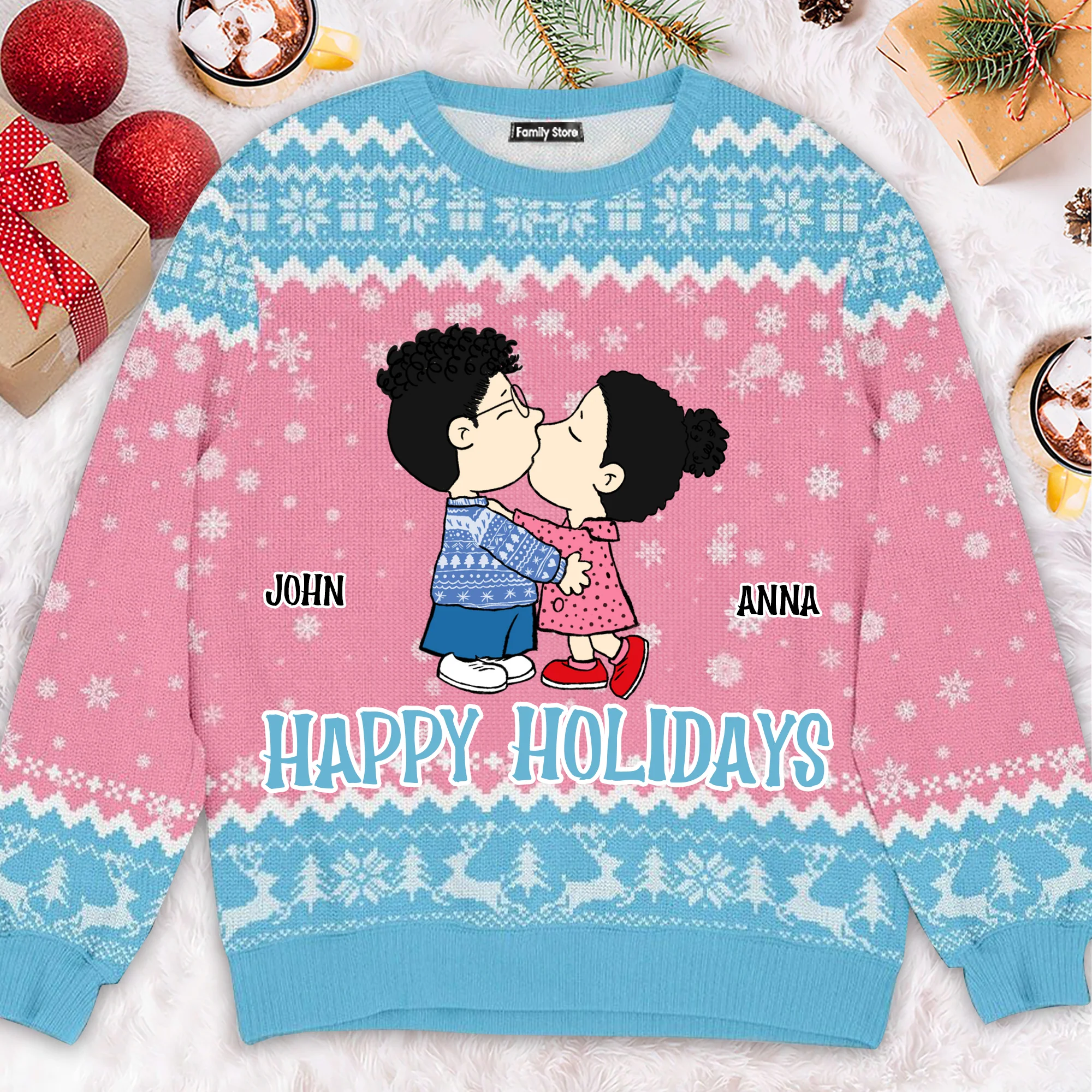 Peanut Snoopopy Happy Holidays - Personalized Ugly Sweatshirt - Gift For Couple, Husband Wife, Anniversary CL45 NH96 - Image 2