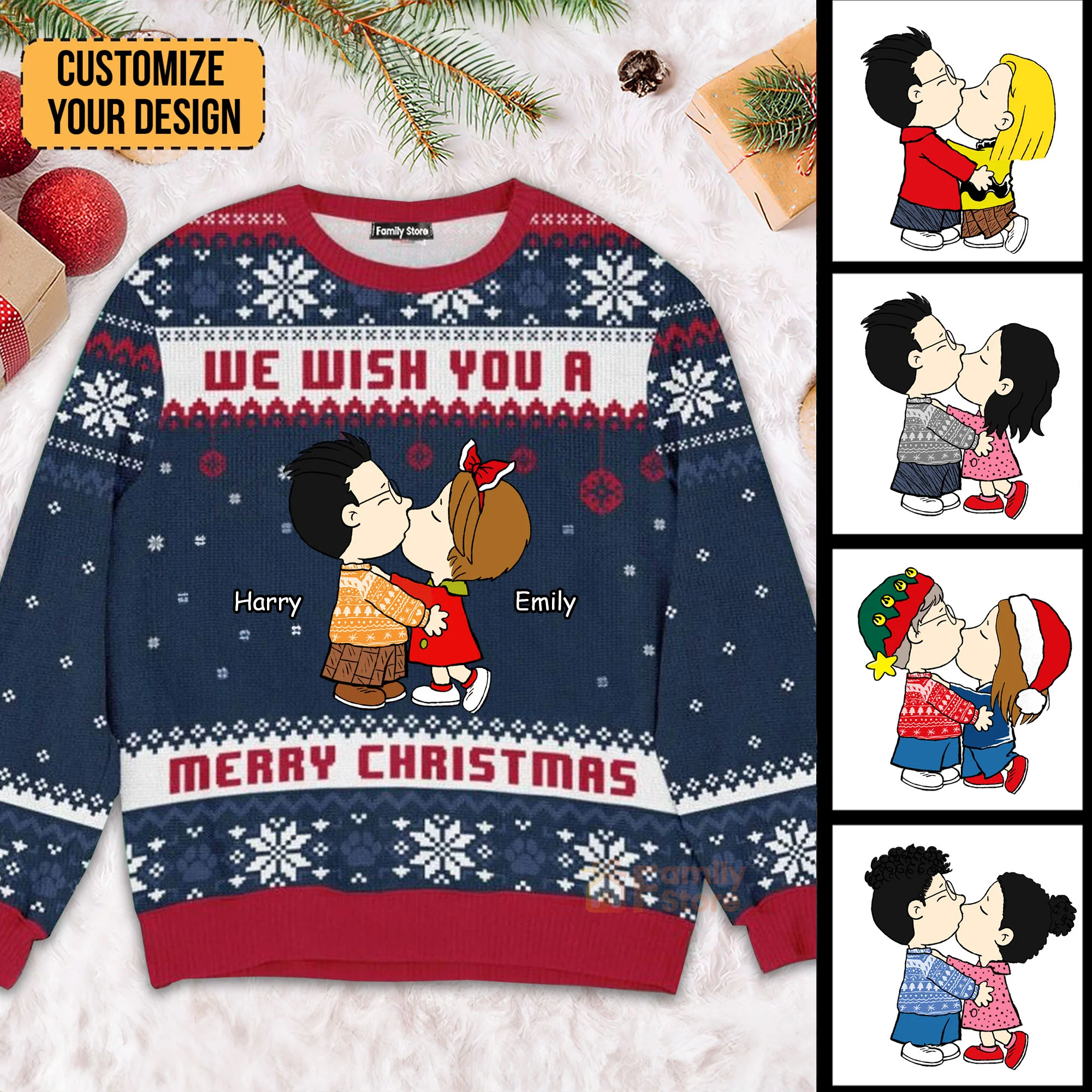 Peanut Snoopopy We Wish You A Merry Christmas - Personalized Ugly Sweatshirt - Gift For Couple, Husband Wife, Anniversary CL45 NH96 - Image 2