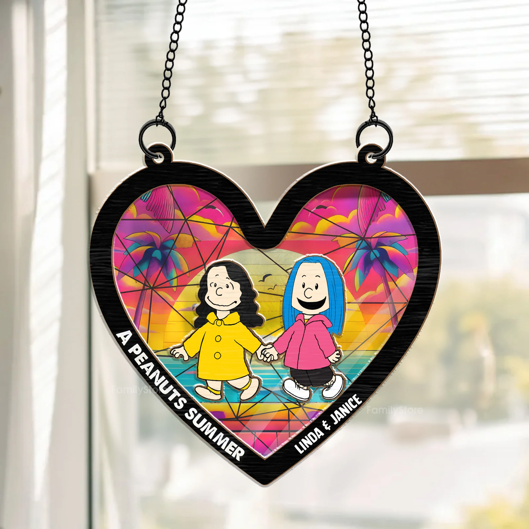 Peanut Summer Hearts - Personalized Window Hanging Window Hanging Suncatcher Ornament - Gift For Couple, Husband Wife - CL48 NH96