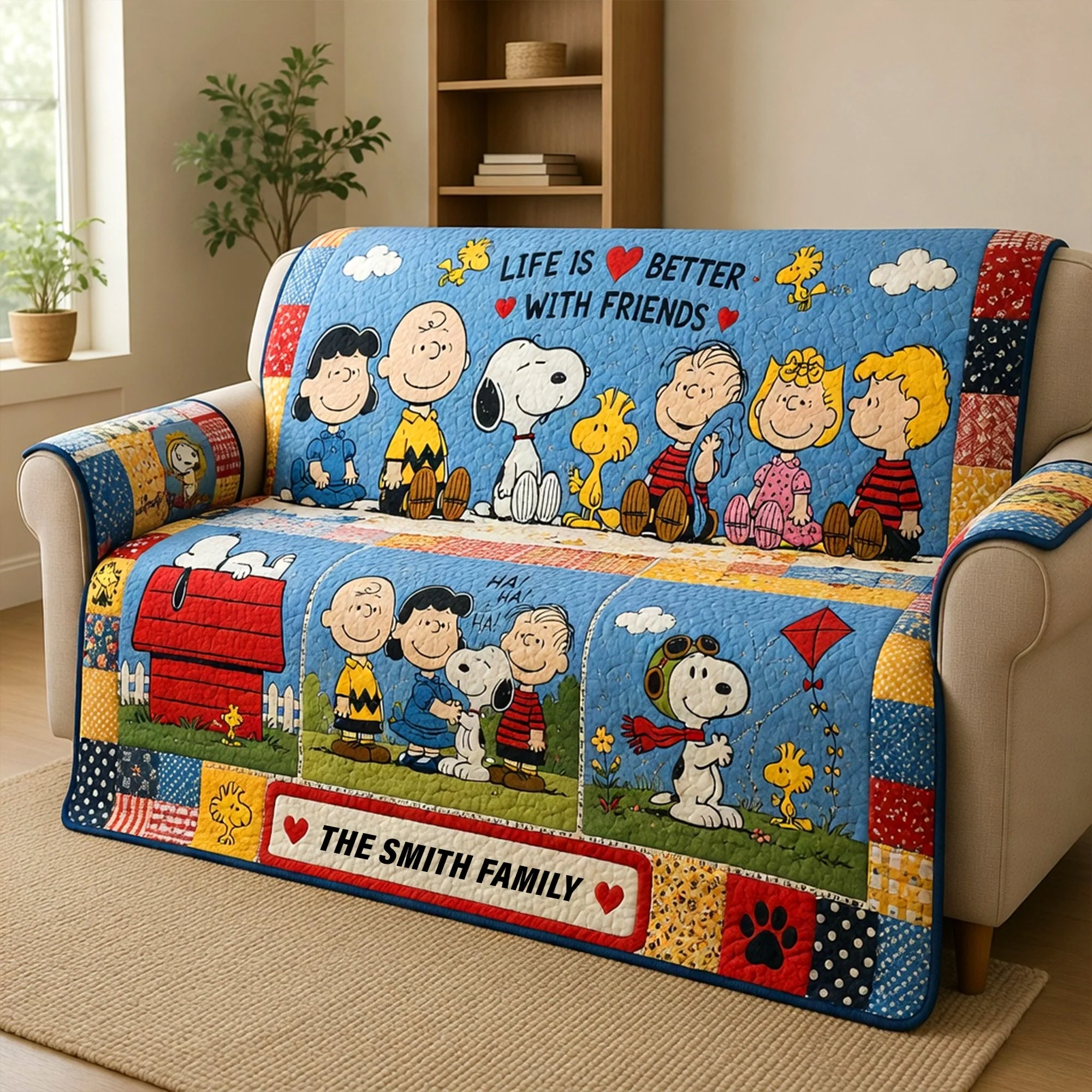 Penu Nutty Gang Life Is Better With Friends - Personalized Quilted Sofa Cover - Gifts Home Decor - Image 2