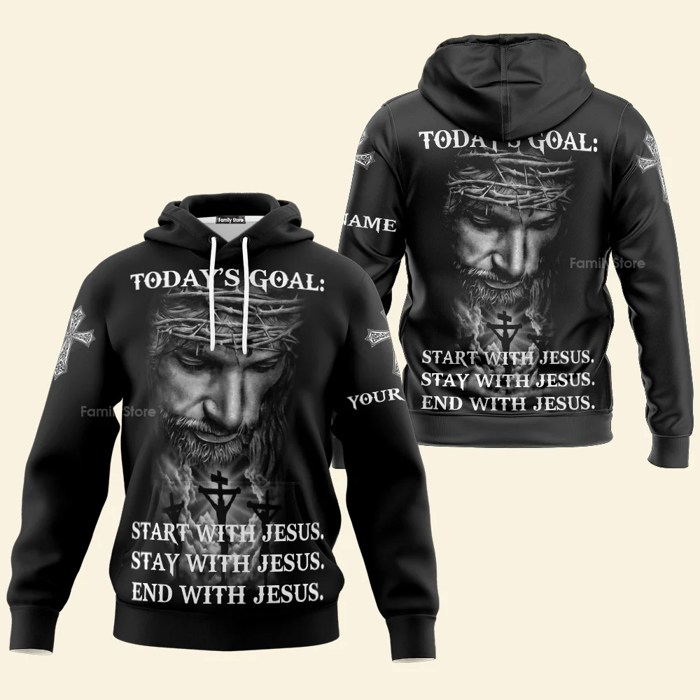 Personalized Start Stay End With Jesus Christian Hoodie For Men & Women - Image 2