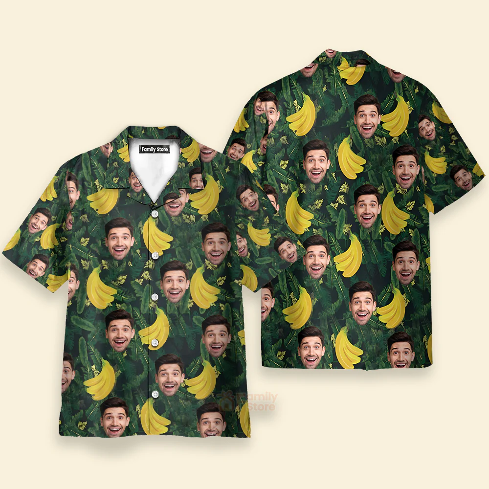 Custom Face Banana Green Unique Funny Family Hawaiian Shirt - Image 3
