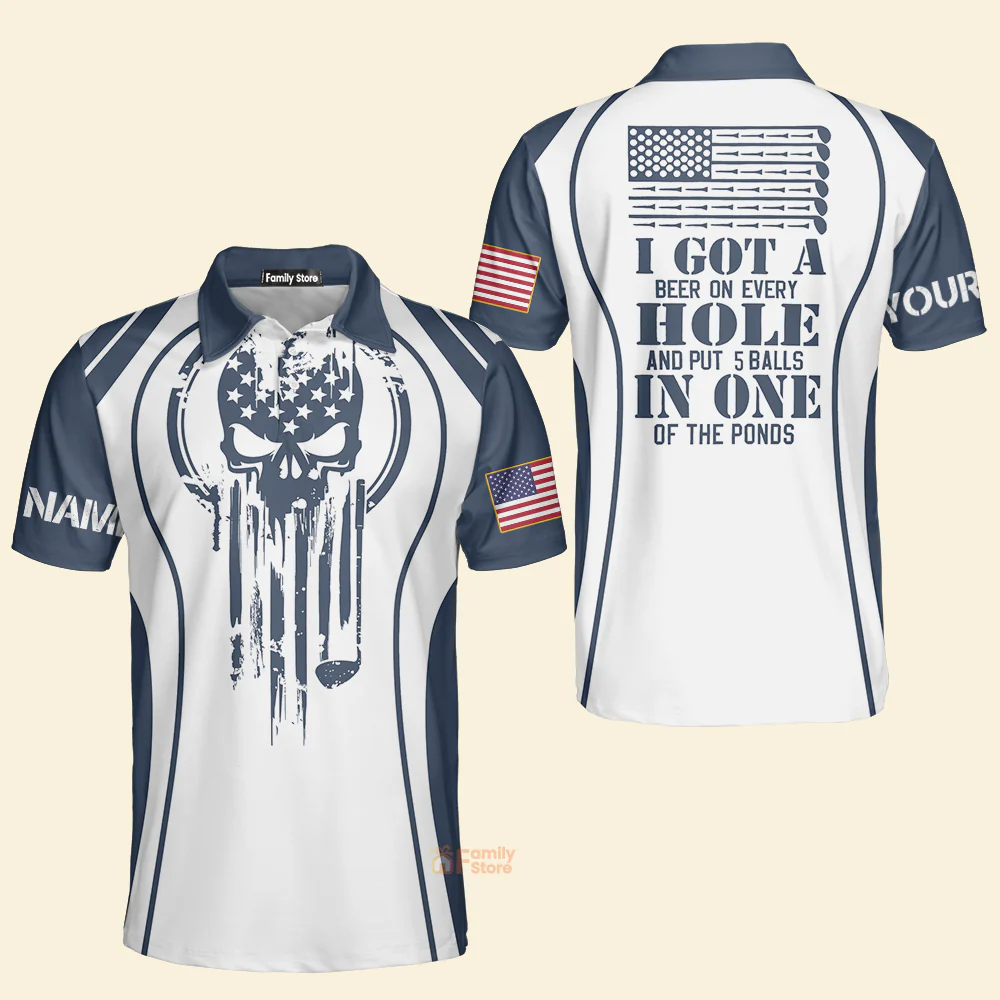 Custom Name Skull Golf Us Flag - Personalized Men Polo - Image 5