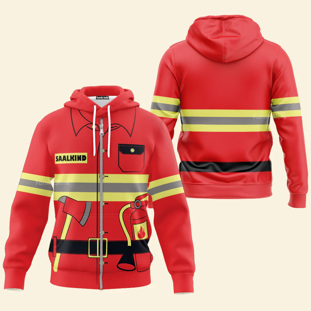 Personalized Text Firefighter Uniform Cosplay Costume Hoodie For Men & Women - Image 3