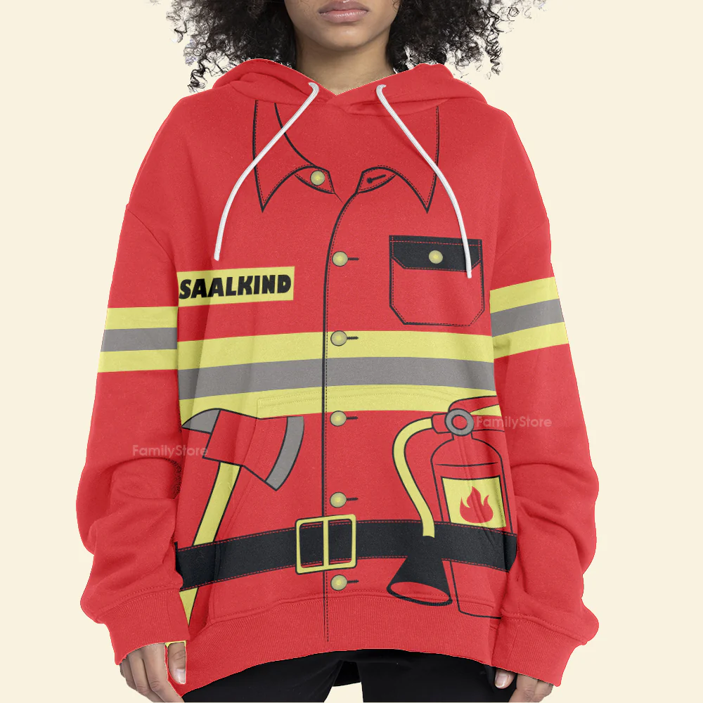 Personalized Text Firefighter Uniform Cosplay Costume Hoodie For Men & Women - Image 5