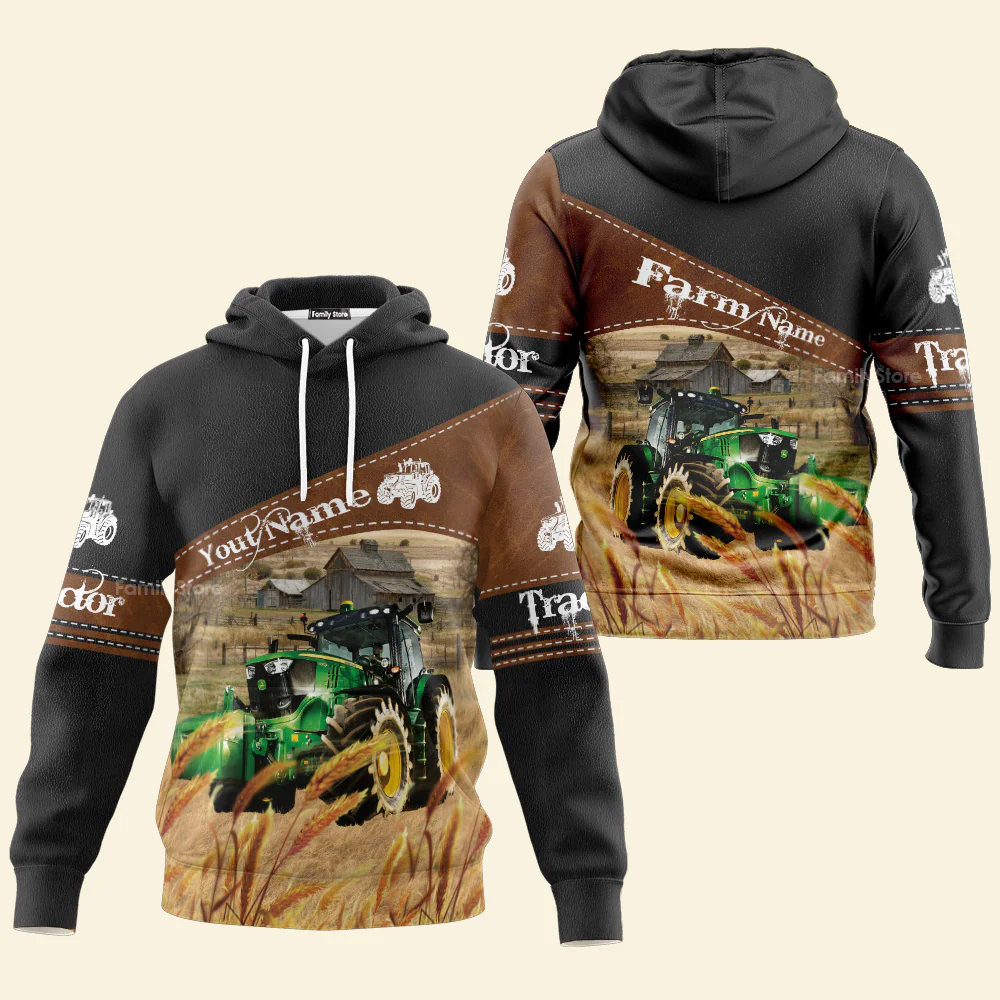 Personalized Uni Tractor On Farms Printed 3D Black Hoodie - Image 2