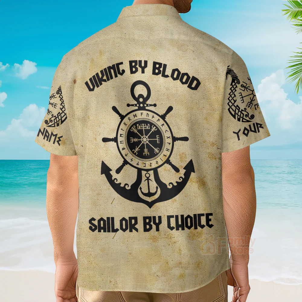 Personalized Viking By Blood Sailor Choice Valhallla Hawaiian Shirt - Image 4