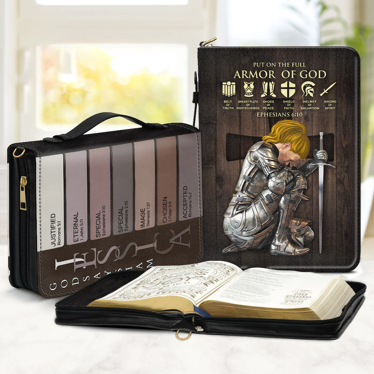 Personalized Woman Warrior of God Put On The Full Armor Of God Ephesians 6:10 - Persoanalized Bible Cover | CLGOD03
