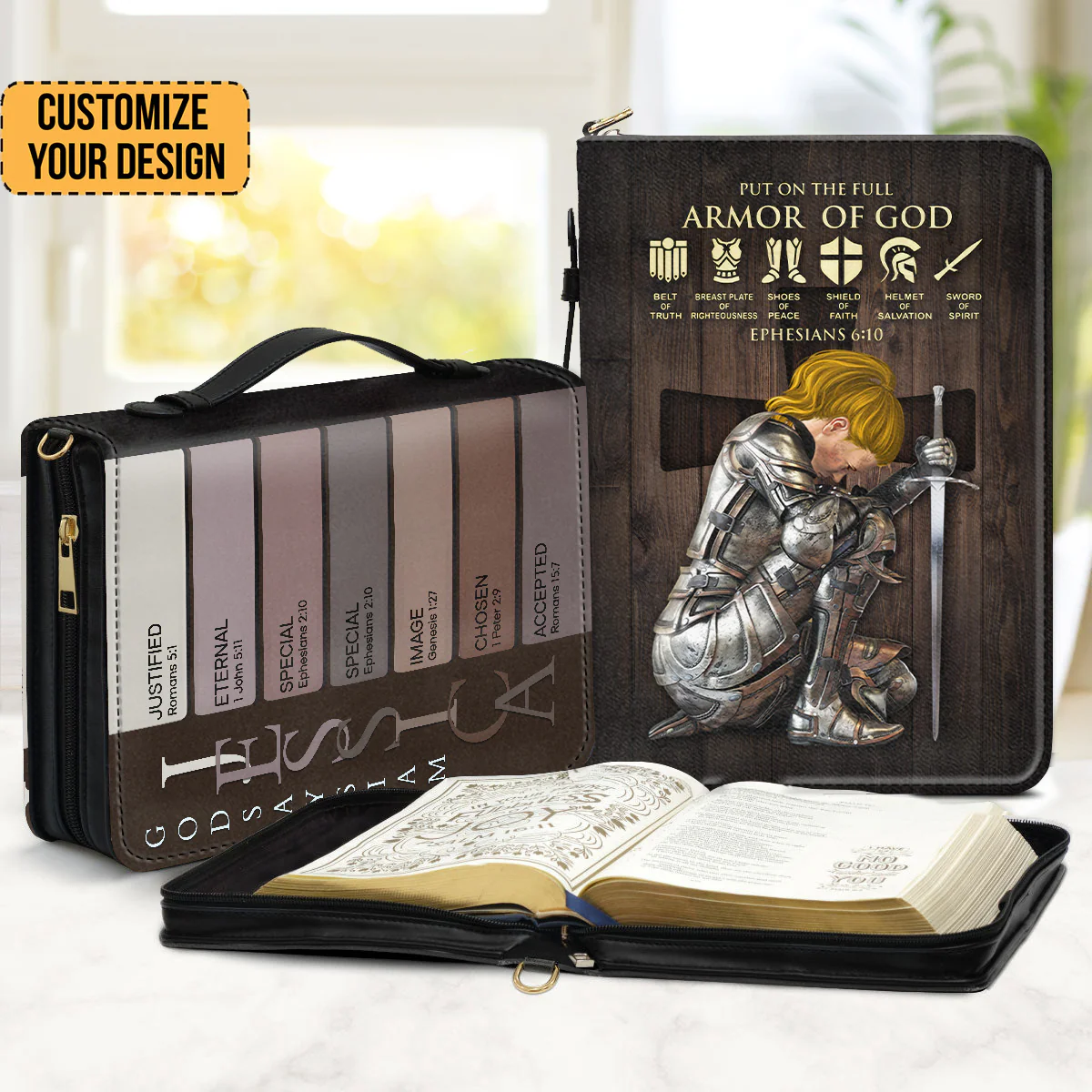 Personalized Woman Warrior of God Put On The Full Armor Of God Ephesians 6:10 - Persoanalized Bible Cover | CLGOD03 - Image 3