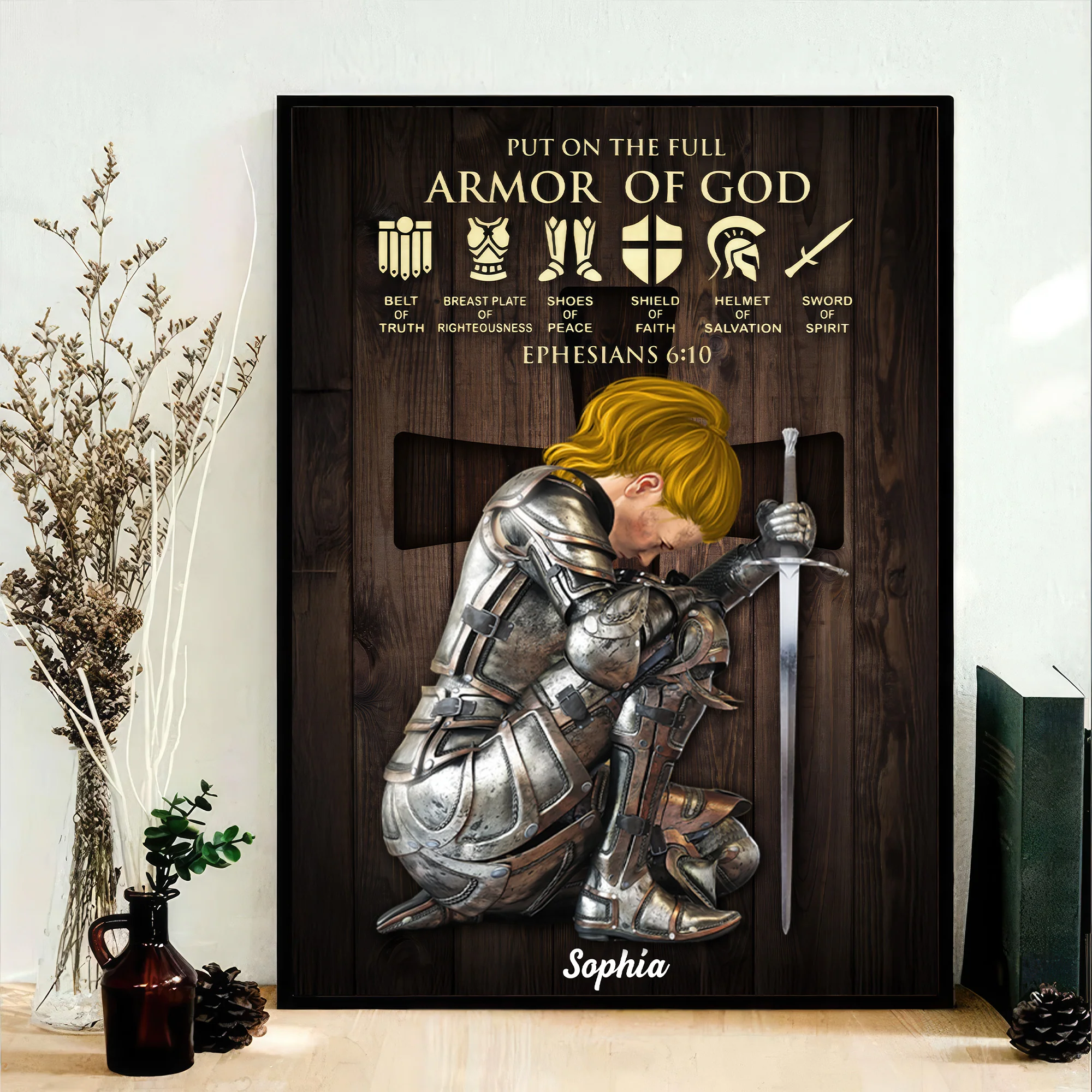 Personalized Woman Warrior of God Put On The Full Armor Of God Ephesians 6:10 - Persoanalized Poster Canvas | CLGOD03 PT - Image 2
