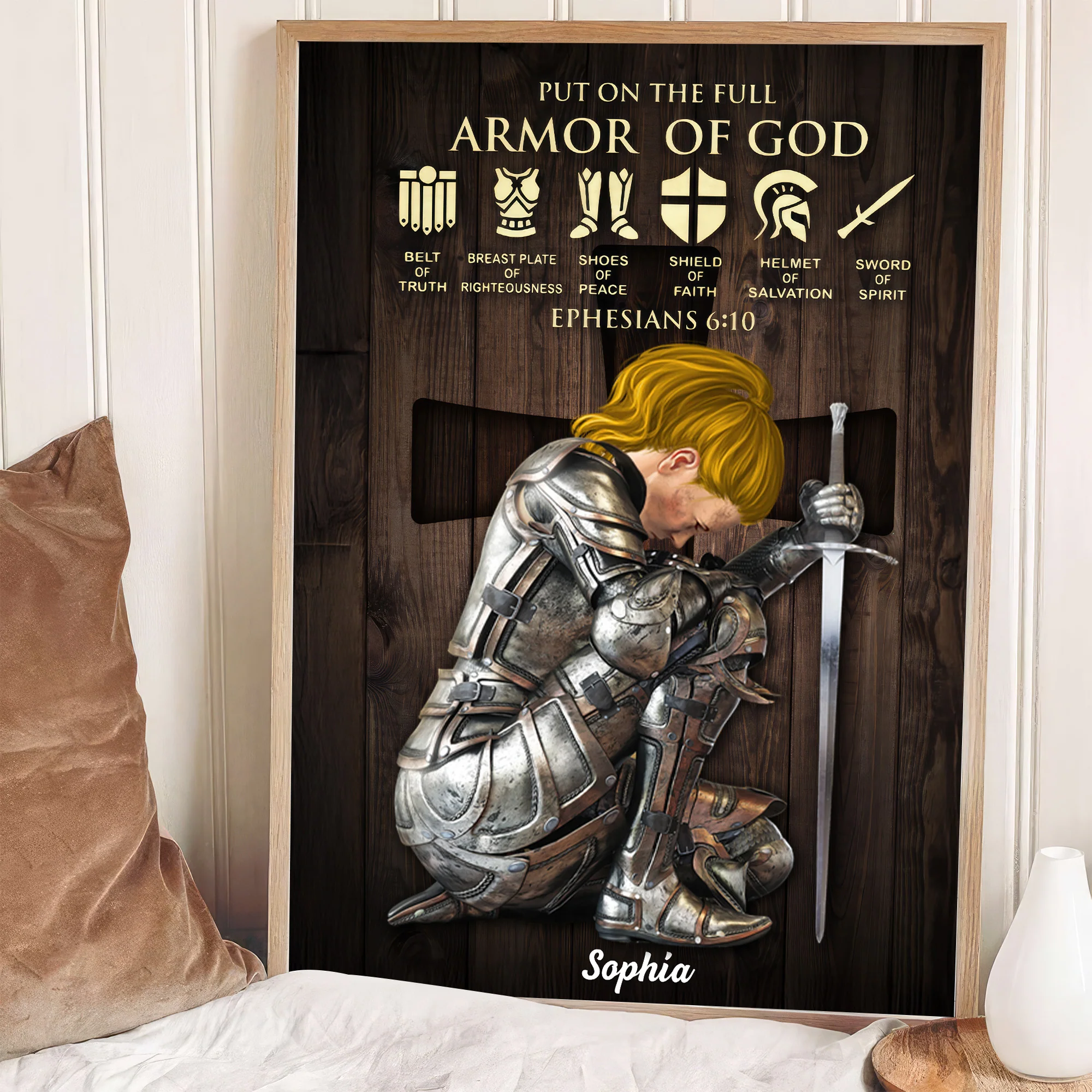 Personalized Woman Warrior of God Put On The Full Armor Of God Ephesians 6:10 - Persoanalized Poster Canvas | CLGOD03 PT - Image 5