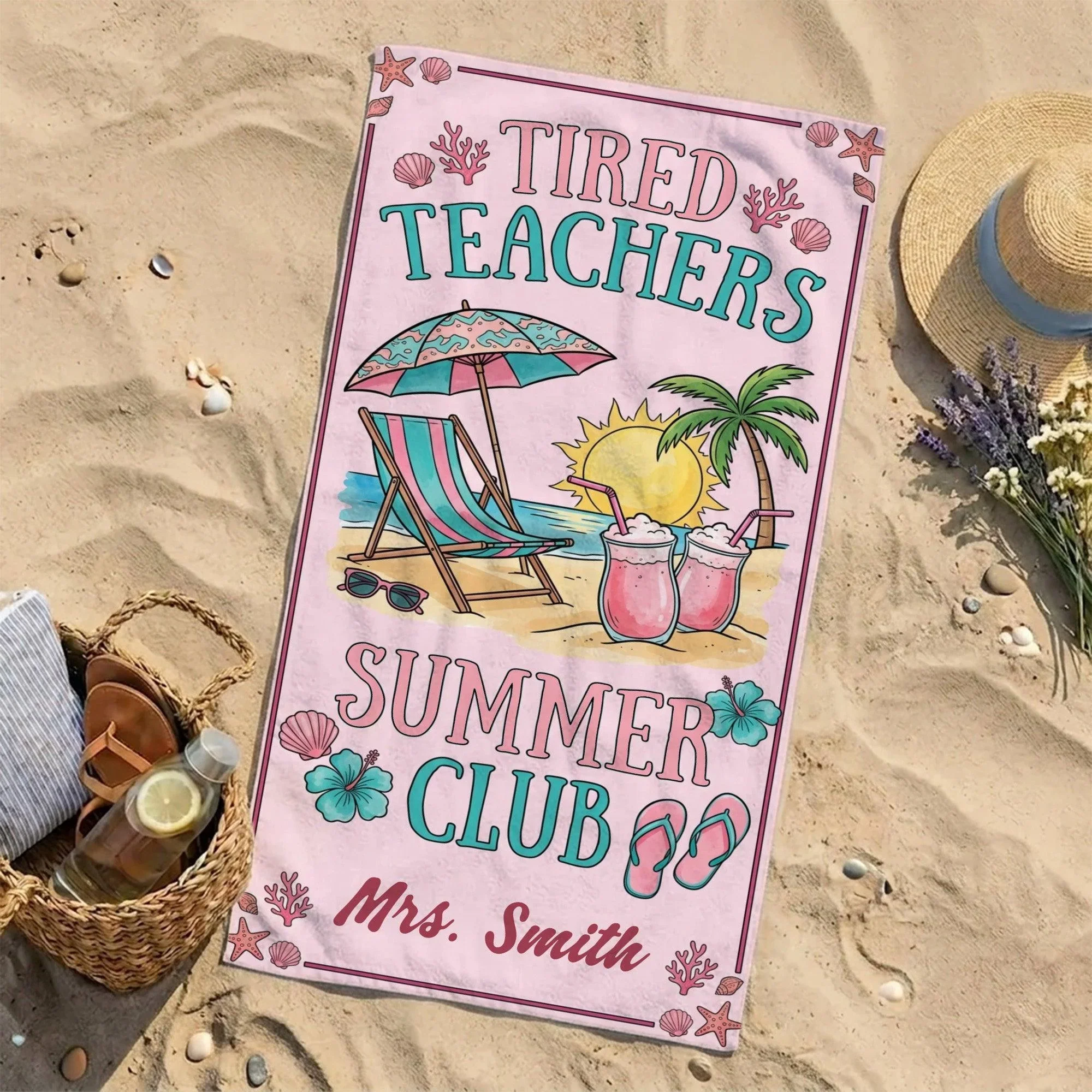 Pink Teachers Tired Summer Club - Personalized Beach Towel - Gift For Teacher - Image 3