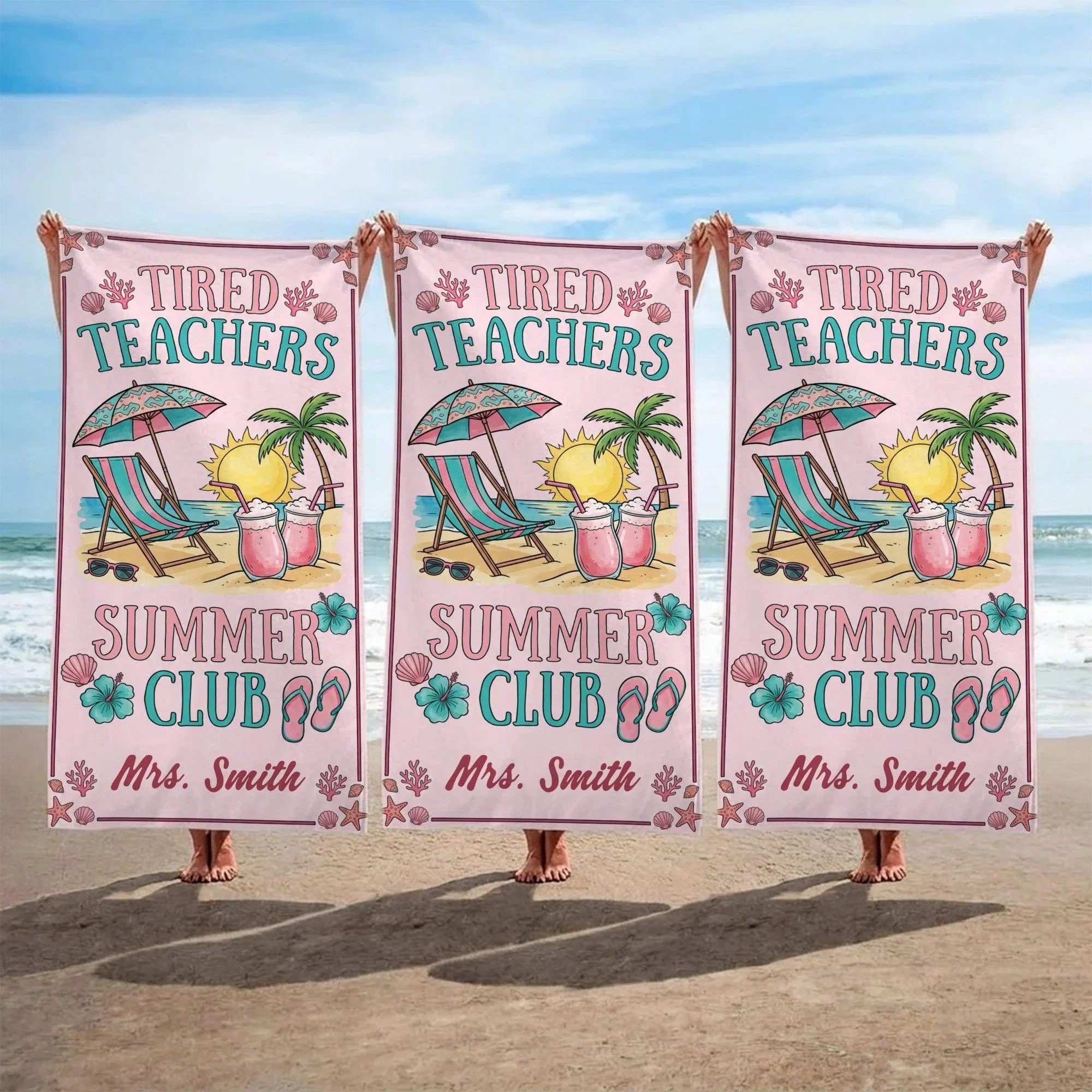 Pink Teachers Tired Summer Club - Personalized Beach Towel - Gift For Teacher - Image 9