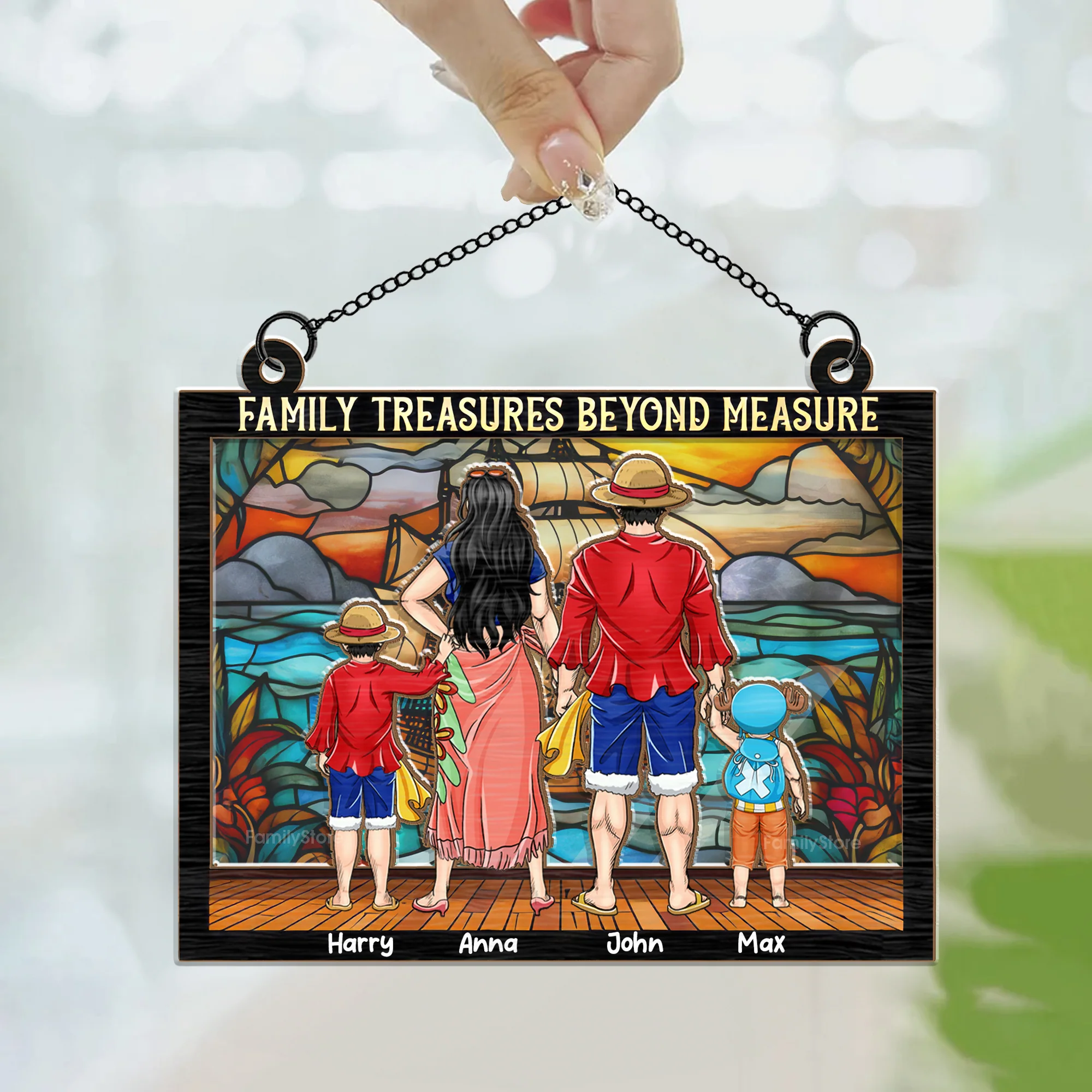 Pirate Family Family Treasures Beyond Measure  OnPi Pirate Adventure - Personalized Window Window Hanging Suncatcher Ornament - Gift Christmas For Family Memmber, Gift For Mom, Gift for Dad - CL11 NH96 - Image 3