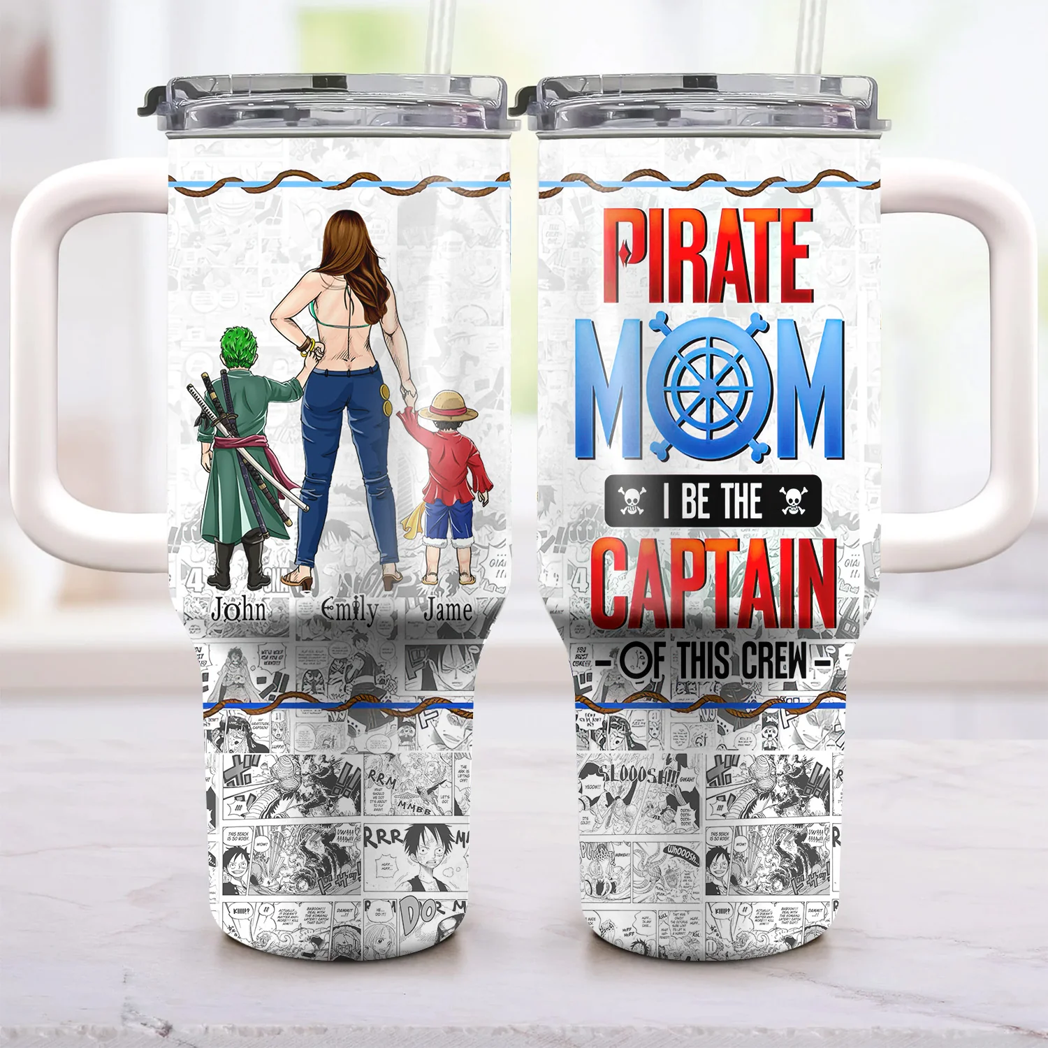 Pirate Mom I Be The Captain Of This Crew - Personalized 40oz Tumbler Cup With Straw - Gift For Mom, Mother's Day | CL11 NA94