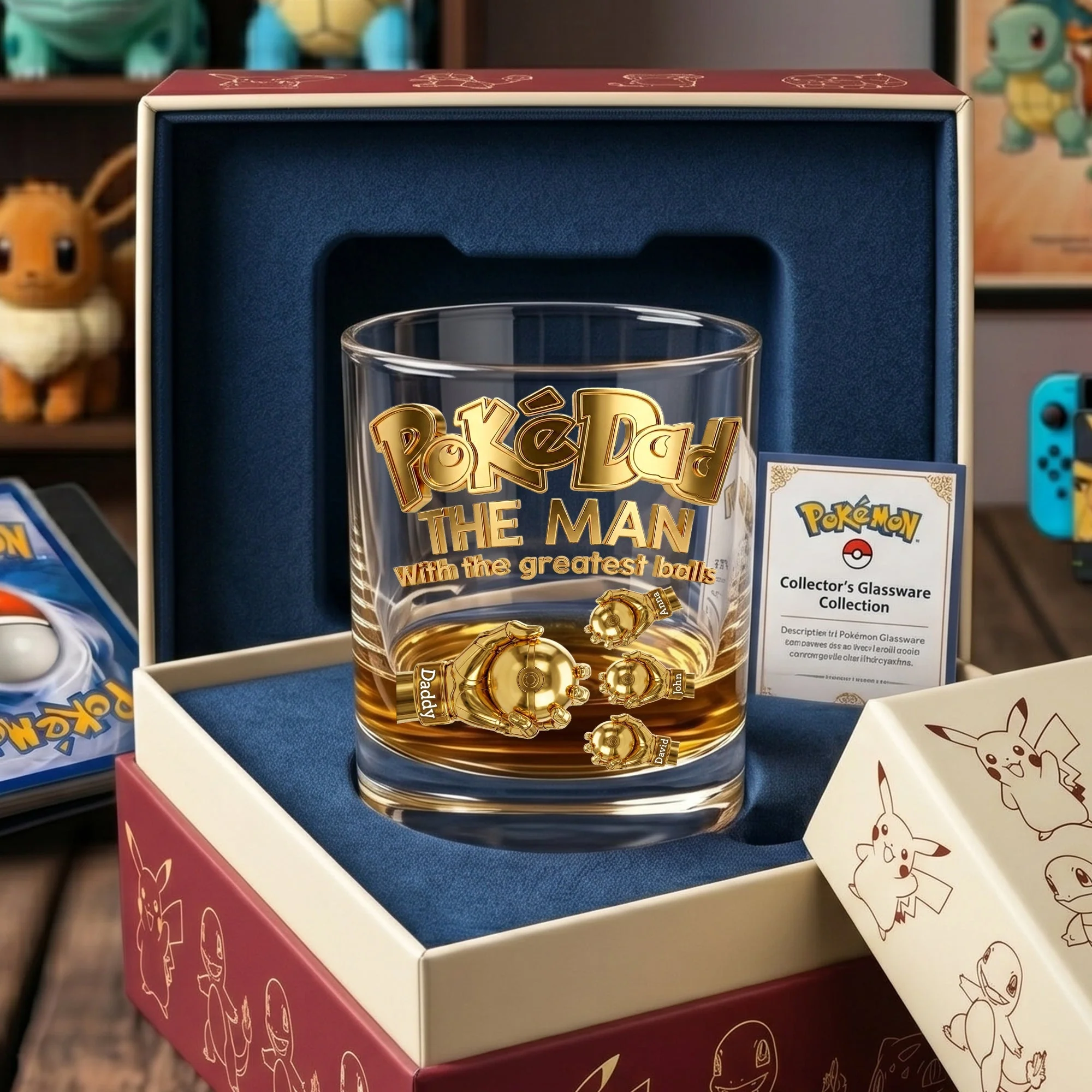 Pokedad The Man With The Greatest Balls - Personalized Whiskey Glass - Gift For Father's Day - Image 2