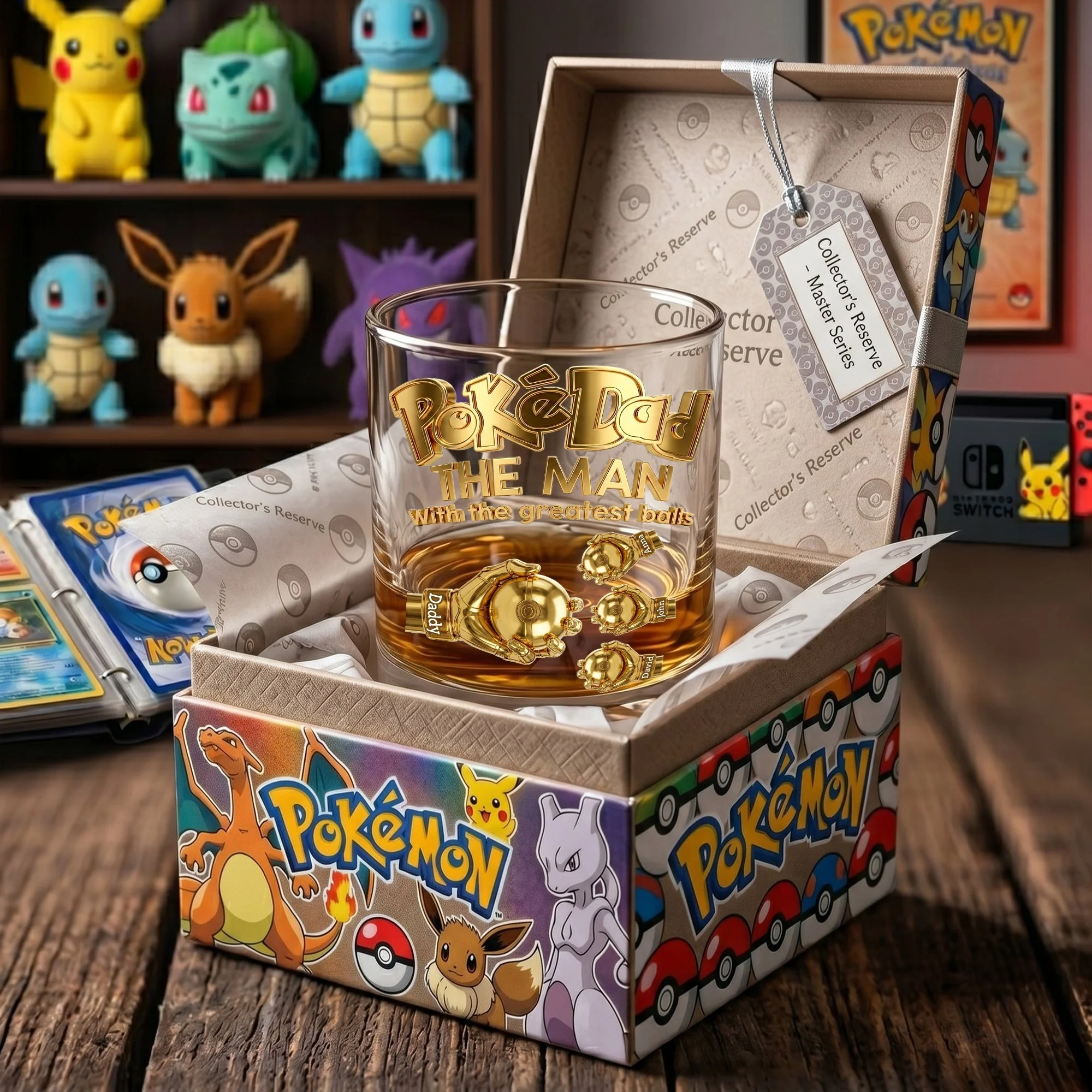 Pokedad The Man With The Greatest Balls - Personalized Whiskey Glass - Gift For Father's Day - Image 3