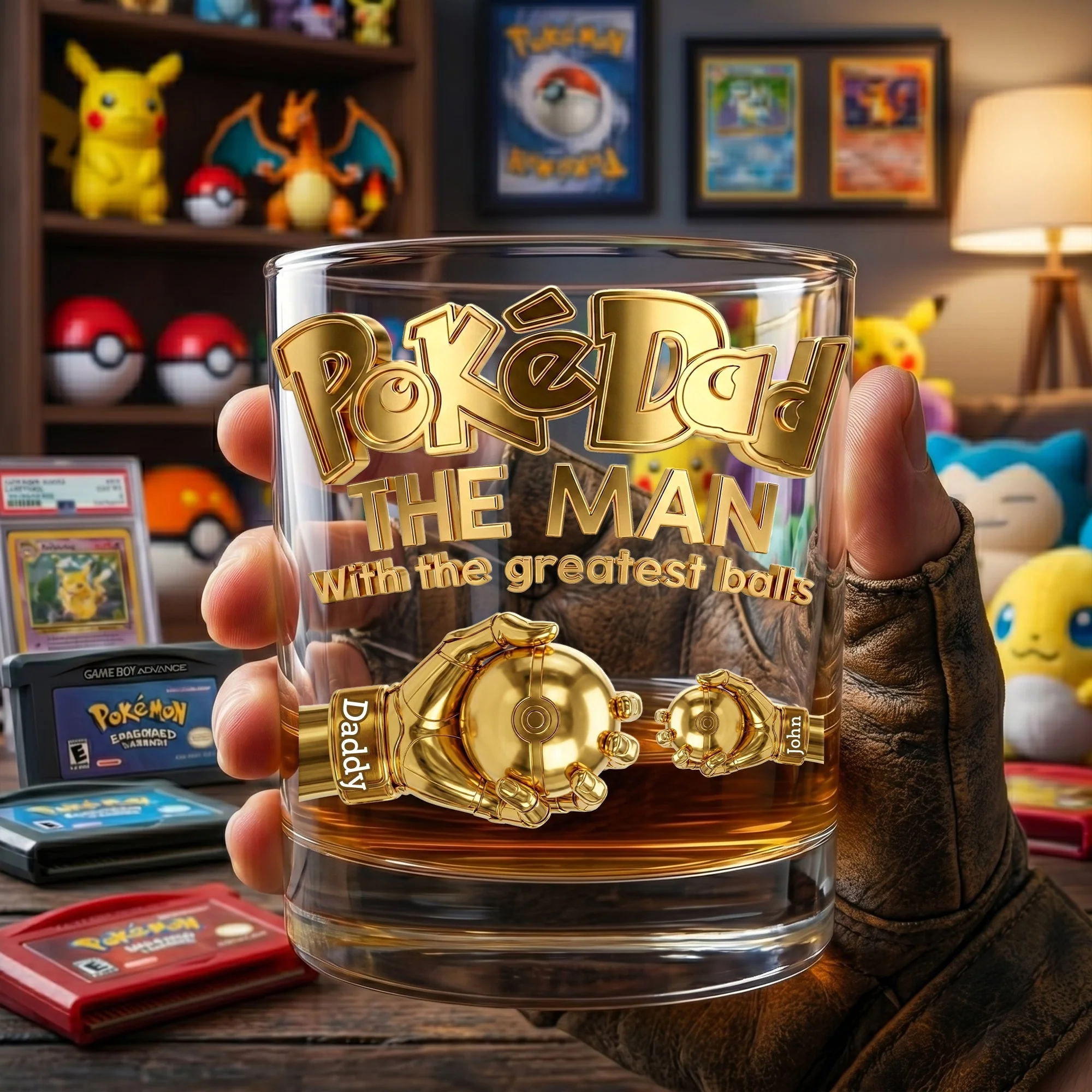 Pokedad The Man With The Greatest Balls - Personalized Whiskey Glass - Gift For Father's Day - Image 4