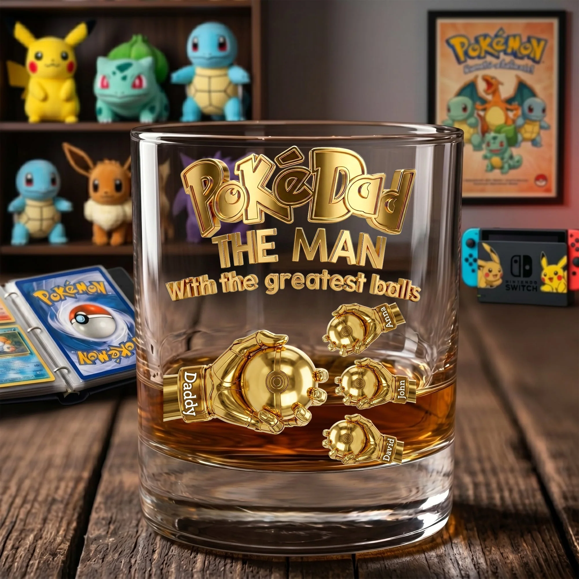 Pokedad The Man With The Greatest Balls - Personalized Whiskey Glass - Gift For Father's Day - Image 5