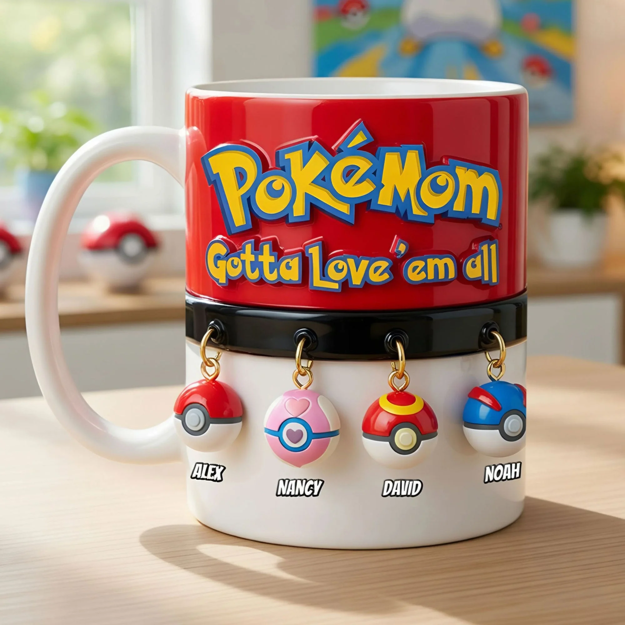 PokeMom Gotta Love 'Em All- Personalized Edge-to-Edge Mug - Gift For Mom, Mother's Day, PoMo Fans