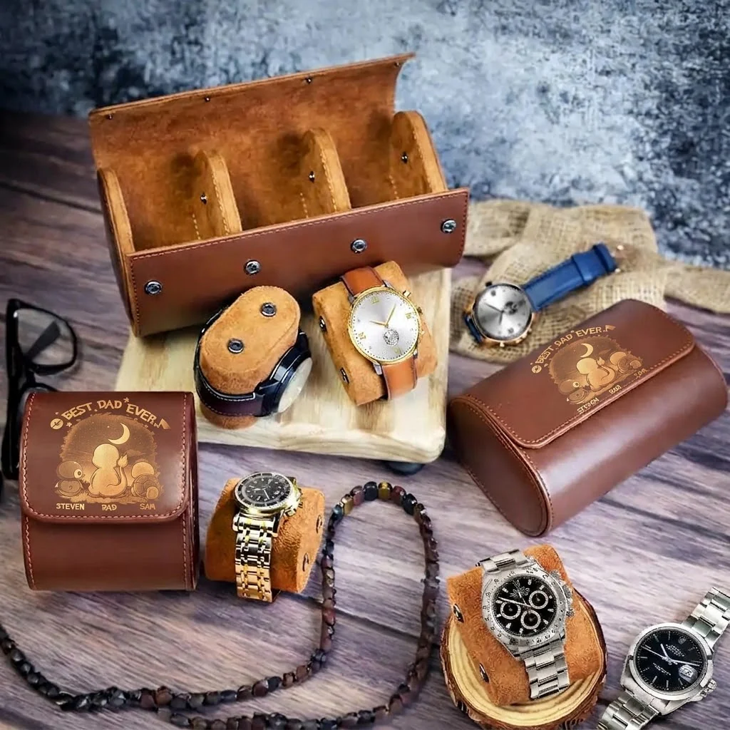 PoMo Best Dad Ever - Personalized Leather Watch Case - Gifts For Dad, Grandpa - Image 2