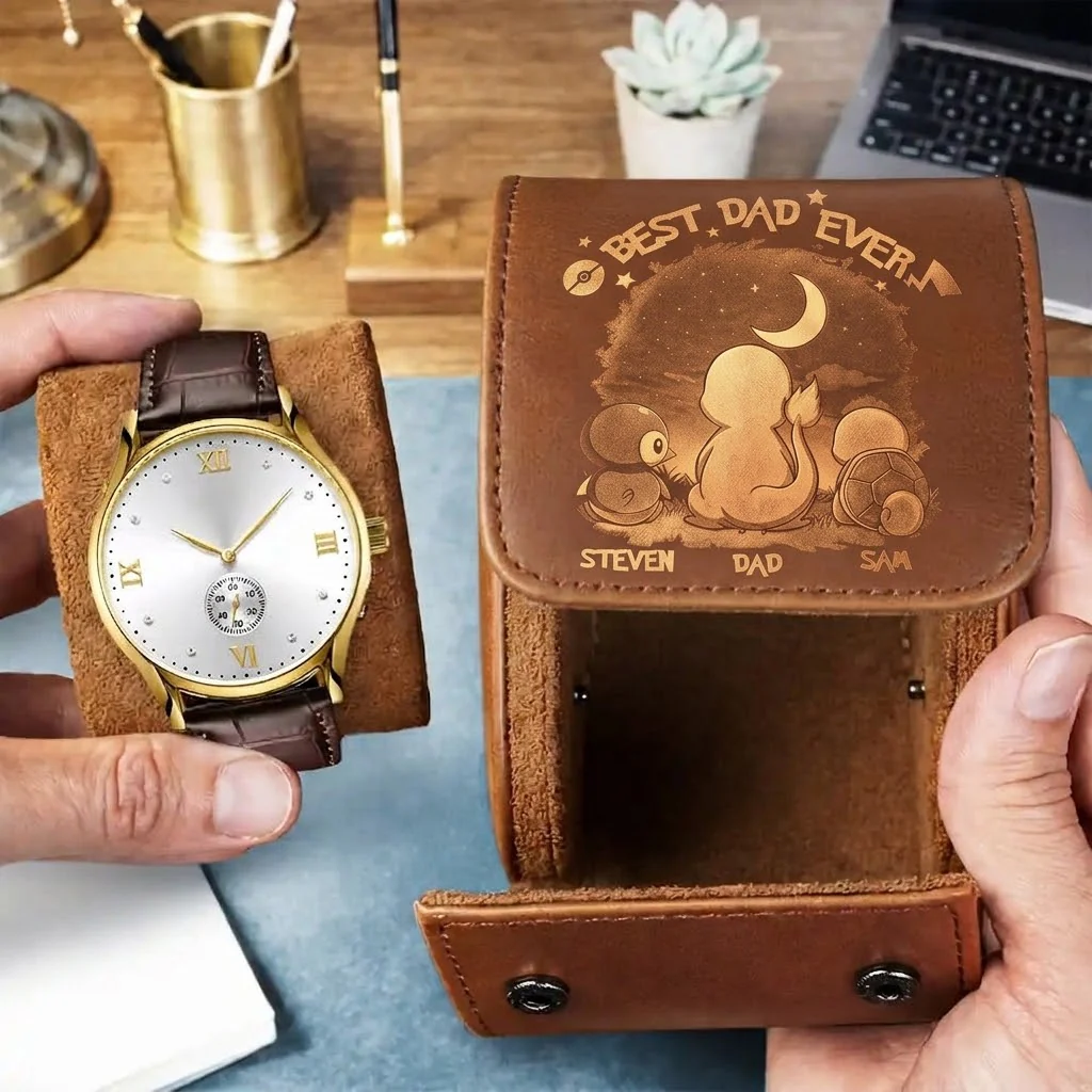 PoMo Best Dad Ever - Personalized Leather Watch Case - Gifts For Dad, Grandpa - Image 3