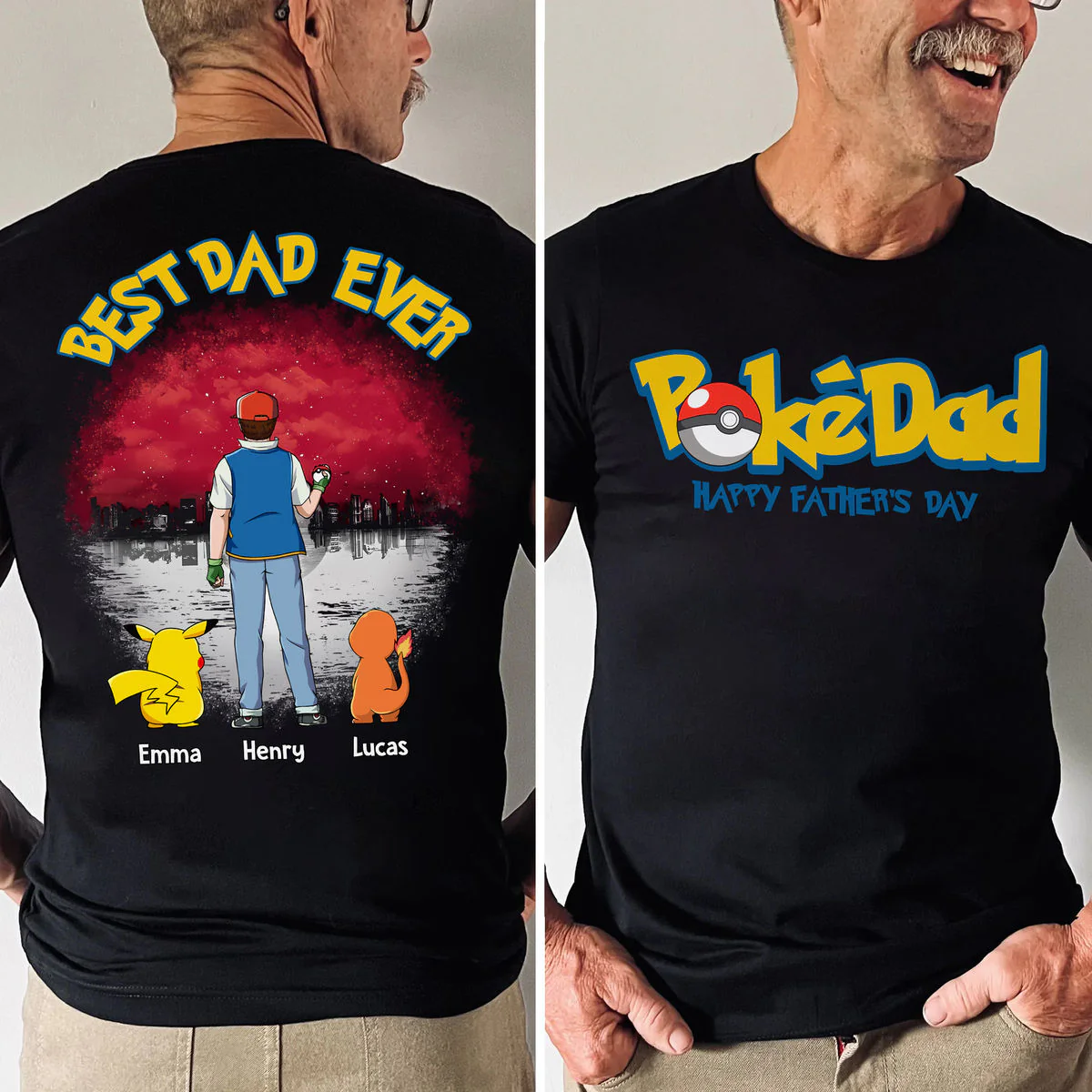 PoMo Best PokéDad Ever - Personalized Shirt 2 Side - Gifts For Dad