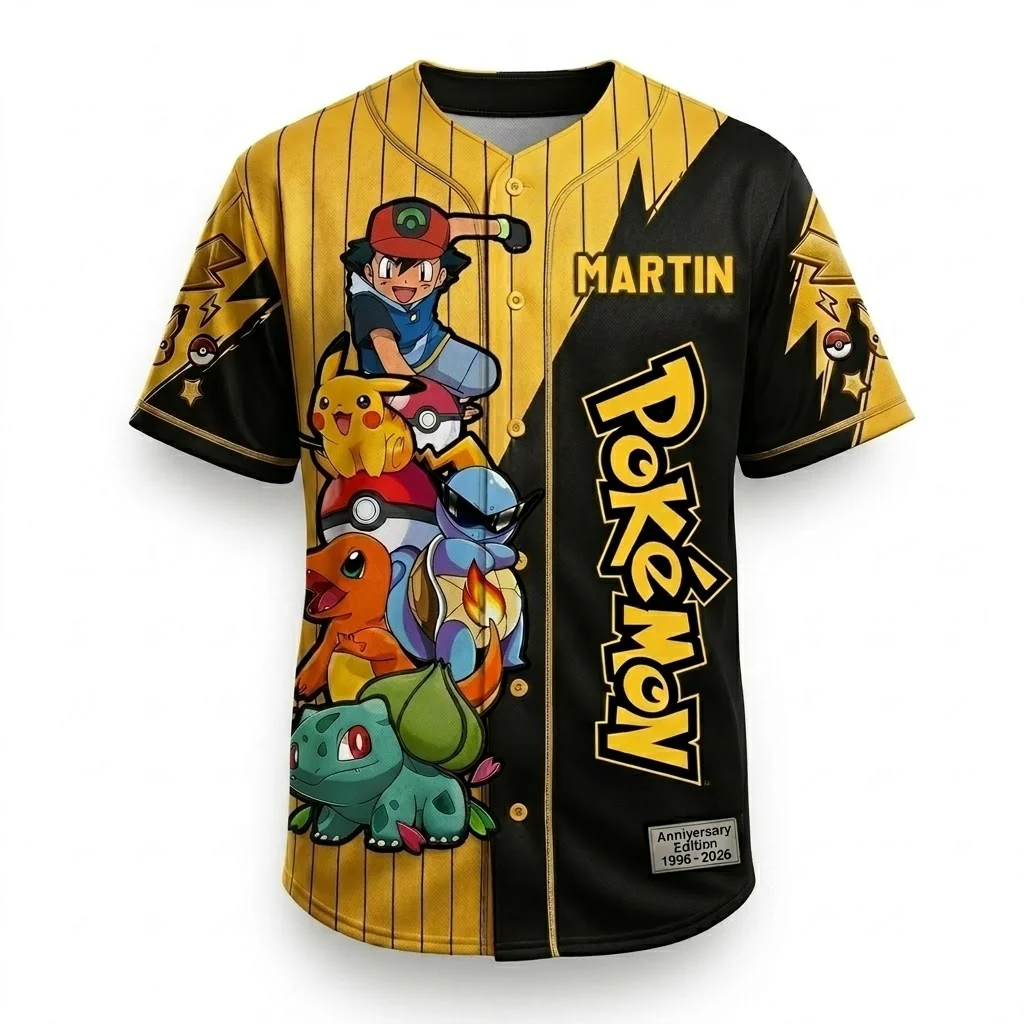 PoMo Celebrate 30 Years Of Catching Them All - Personalized Baseball Jersey - Anniversary Gift For Movie Fans NL122 - Image 2