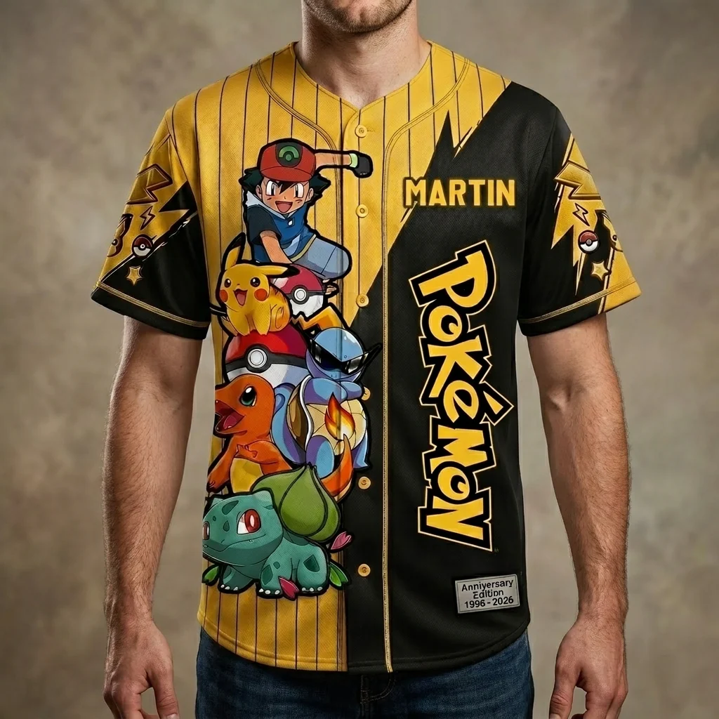 PoMo Celebrate 30 Years Of Catching Them All - Personalized Baseball Jersey - Anniversary Gift For Movie Fans NL122 - Image 4