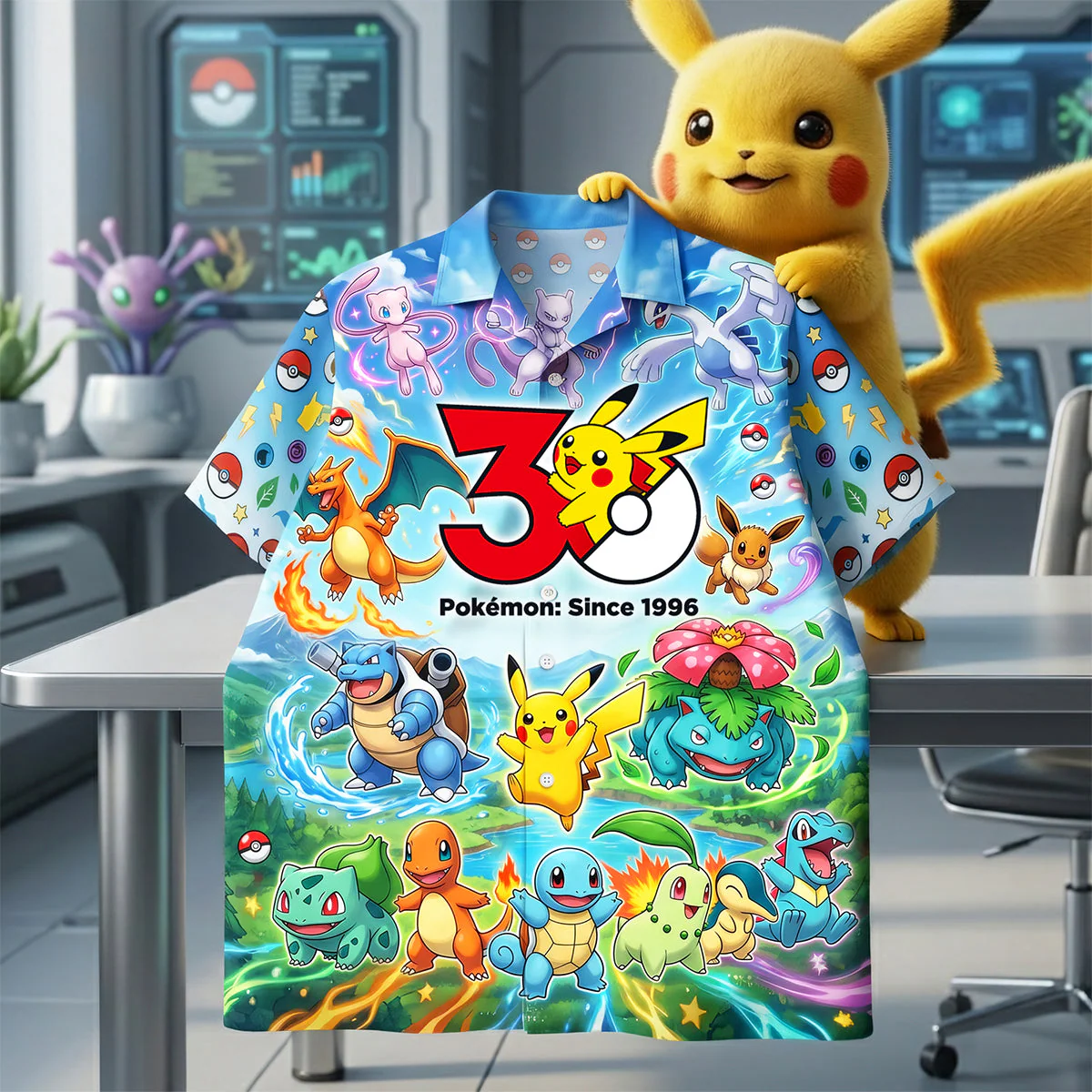 PoMo Celebrate 30 Years Of Catching Them All - Personalized Hawaiin Shirt - Anniversary Gift For Movie Fans