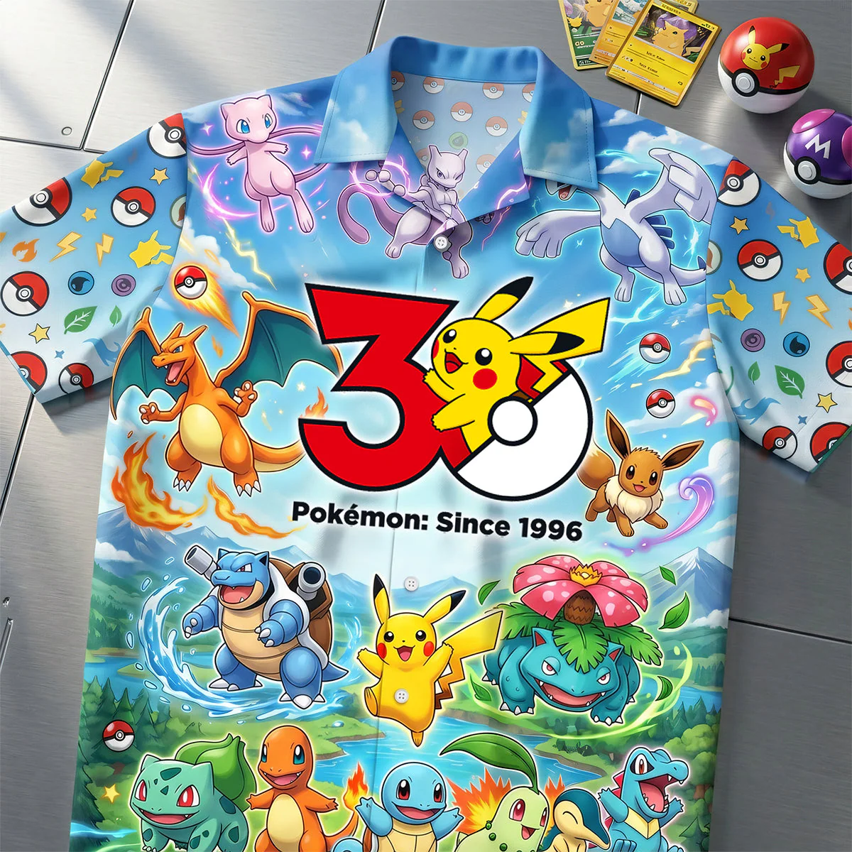 PoMo Celebrate 30 Years Of Catching Them All - Personalized Hawaiin Shirt - Anniversary Gift For Movie Fans - Image 2