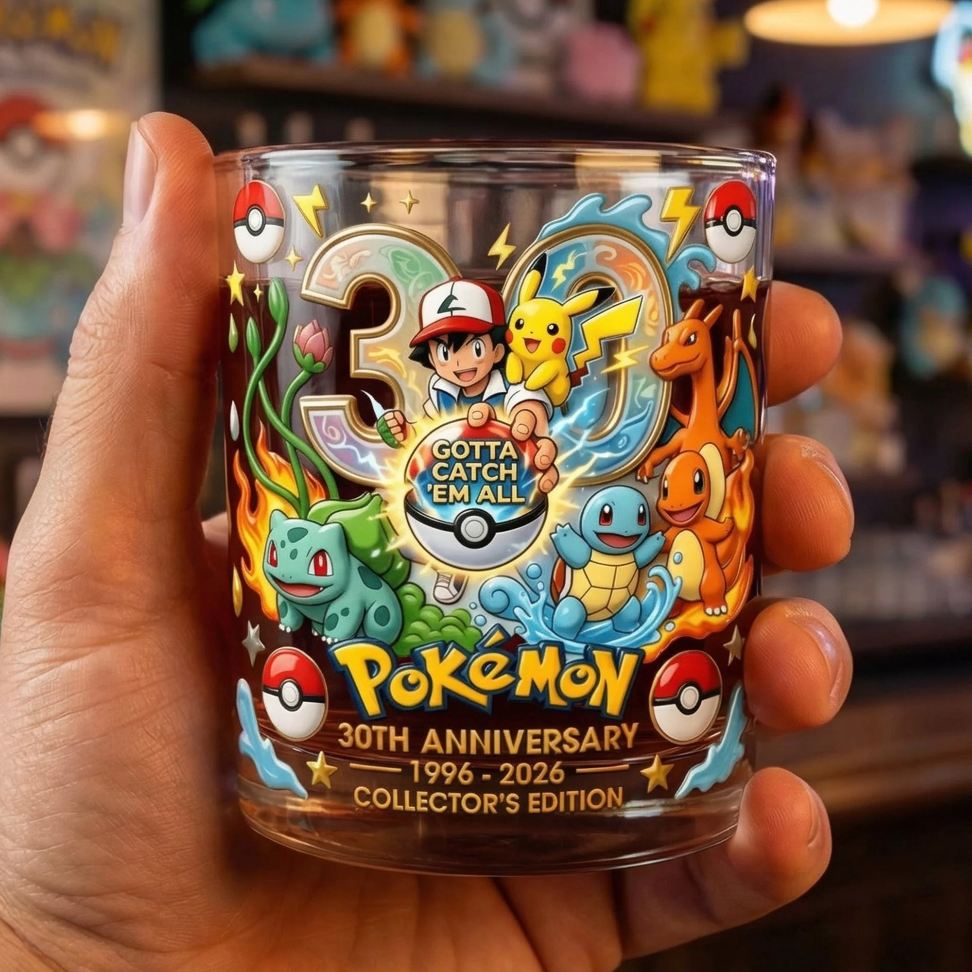 PoMo Celebrate 30 Years Of Catching Them All - Personalized Whiskey Glass - Anniversary Gift For Movie Fans NL122