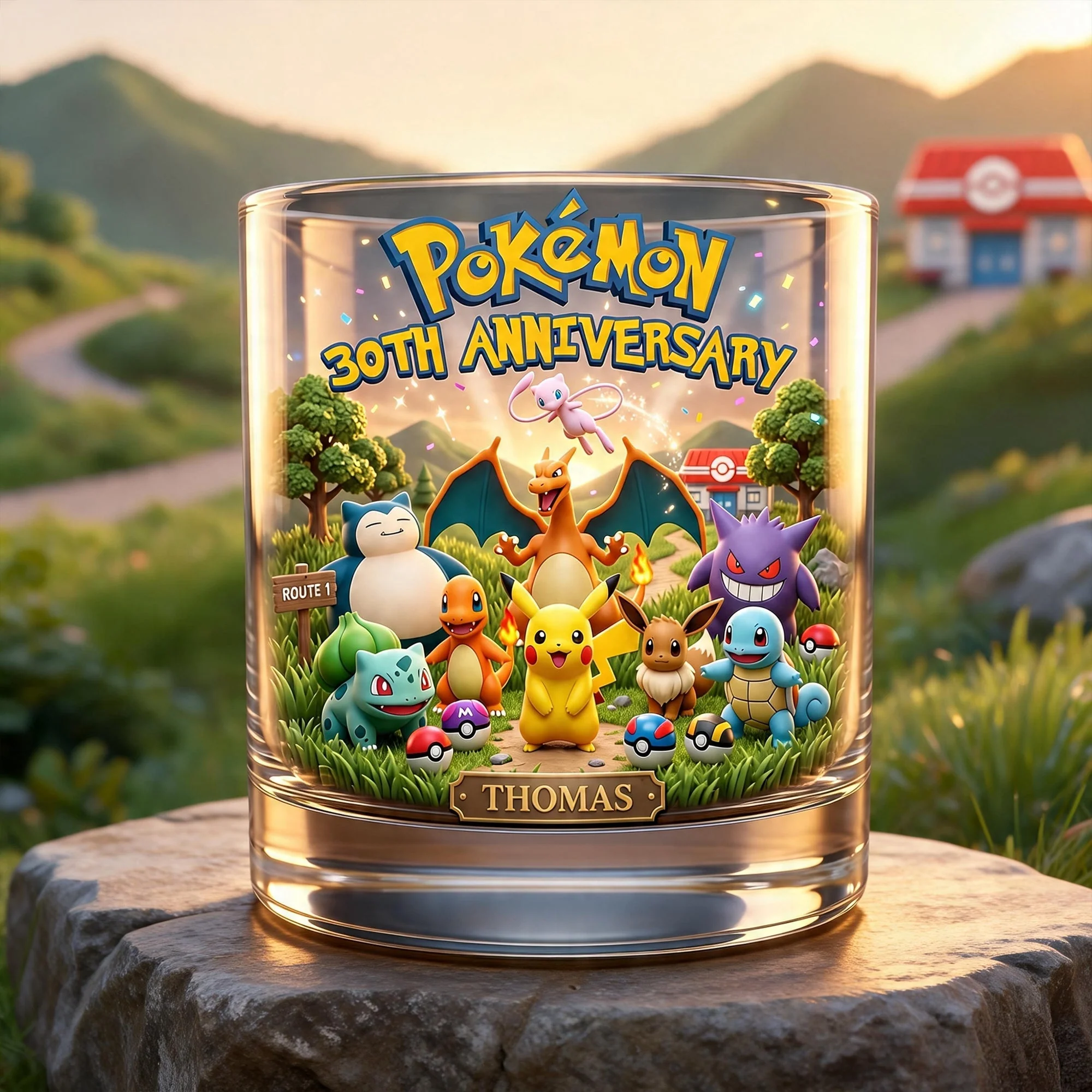 PoMo Celebrate 30 Years Of Catching Them All - Personalized Whiskey Glass - Gift For Movie Fans