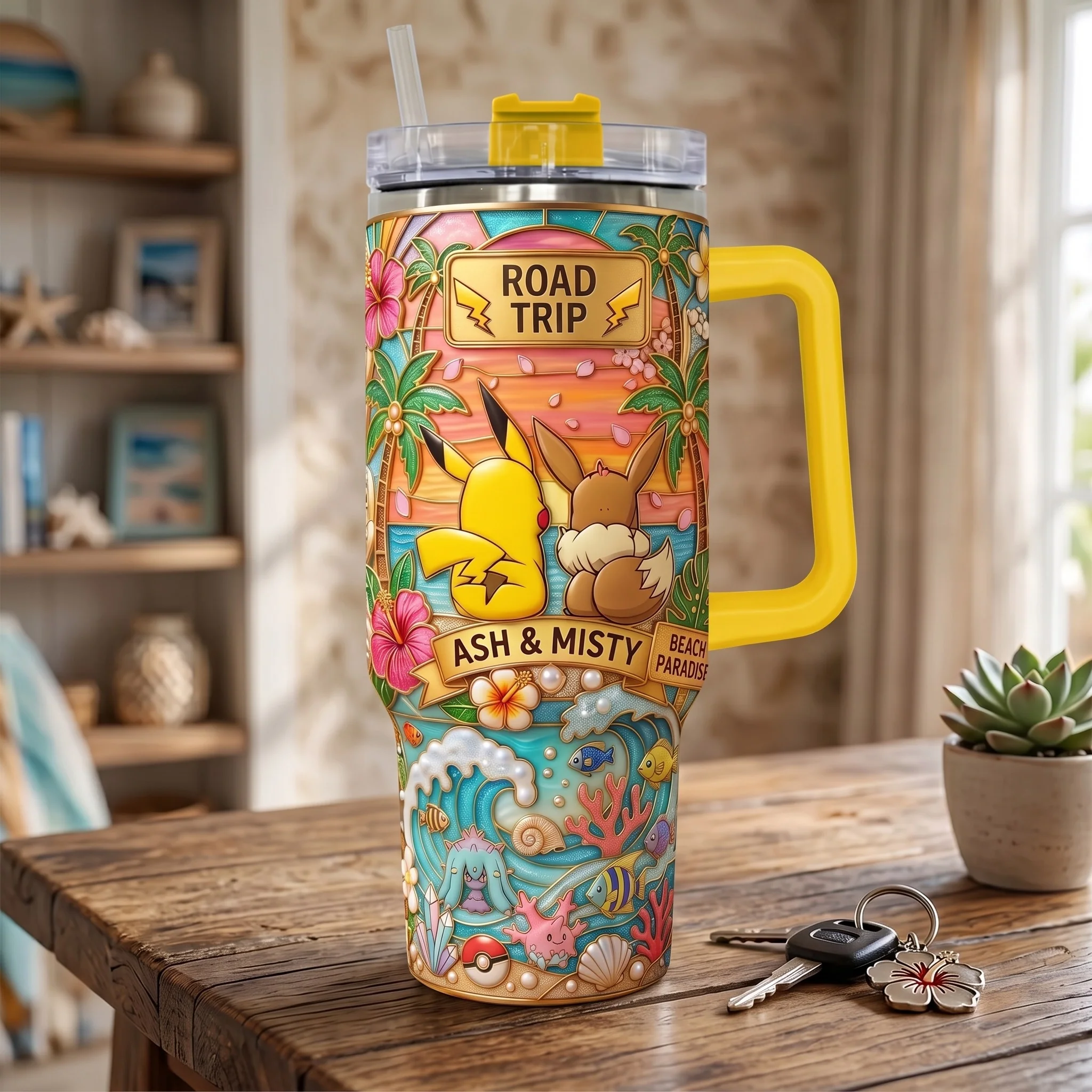 PoMo Couple Pocket Monsters Road Summer Trip - Personalized Tumbler - Gift For Couple - Image 2
