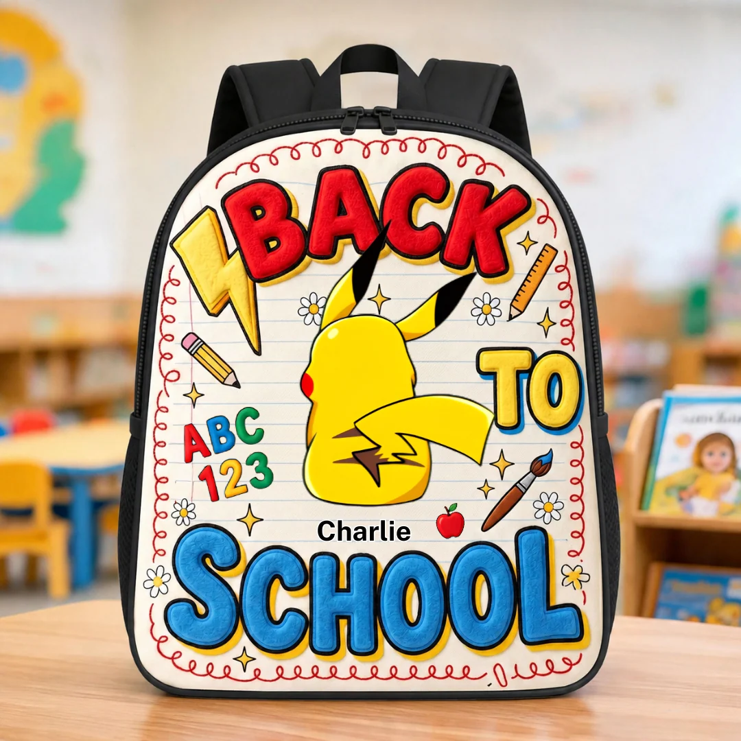 PoMo Cute Pocket Monsters Back To School - Personalized Backpack, Lunch Bag, Pencil Case & Water Bottle - Gift For Kids
